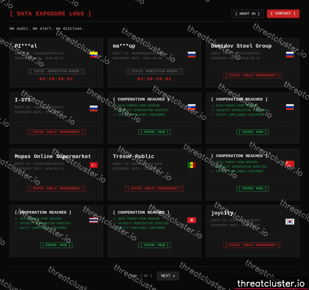 Leak site of auditteam, captured by ThreatCluster