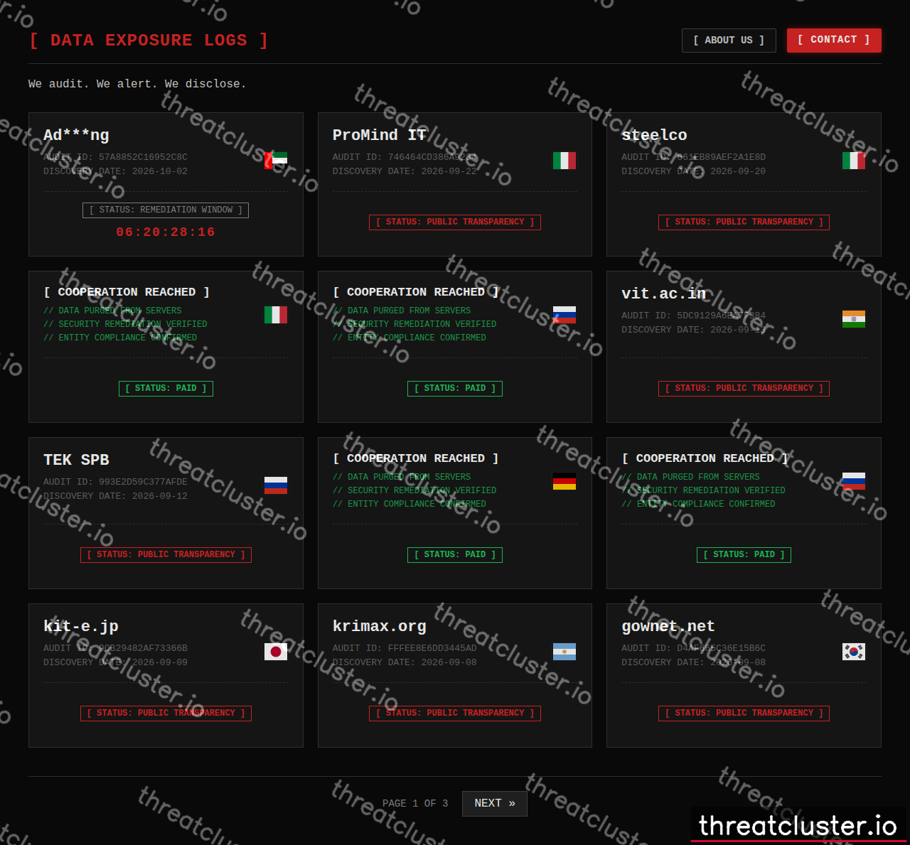 Leak site of auditteam, captured by ThreatCluster