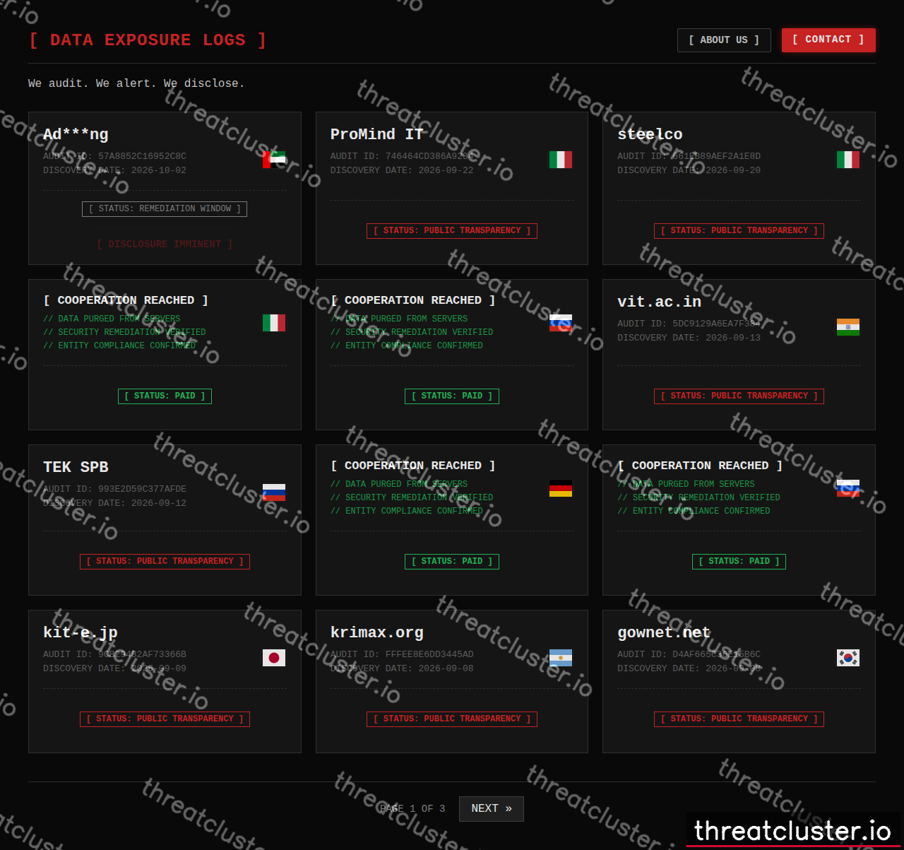 Leak site of auditteam, captured by ThreatCluster