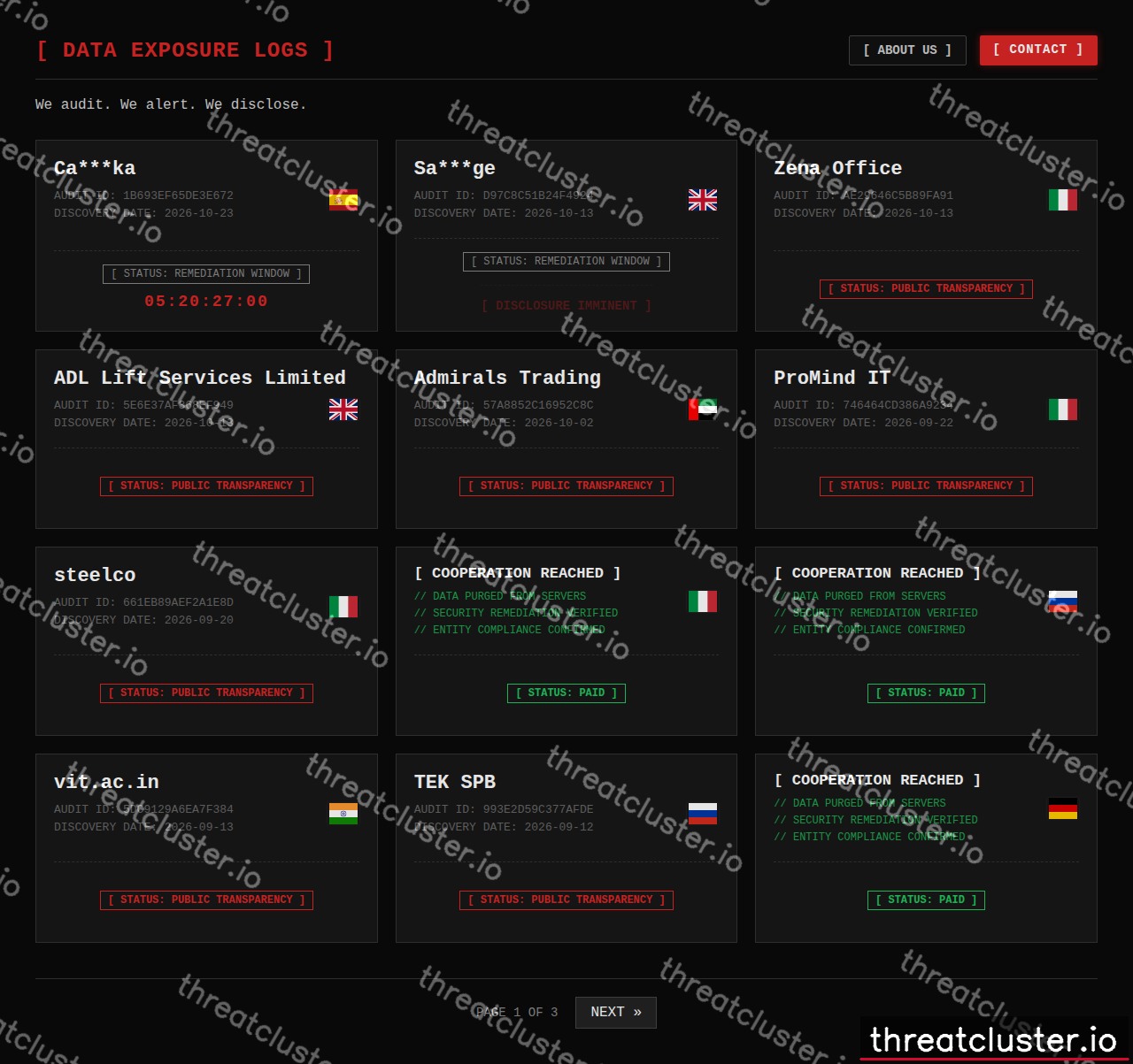 Leak site of auditteam, captured by ThreatCluster