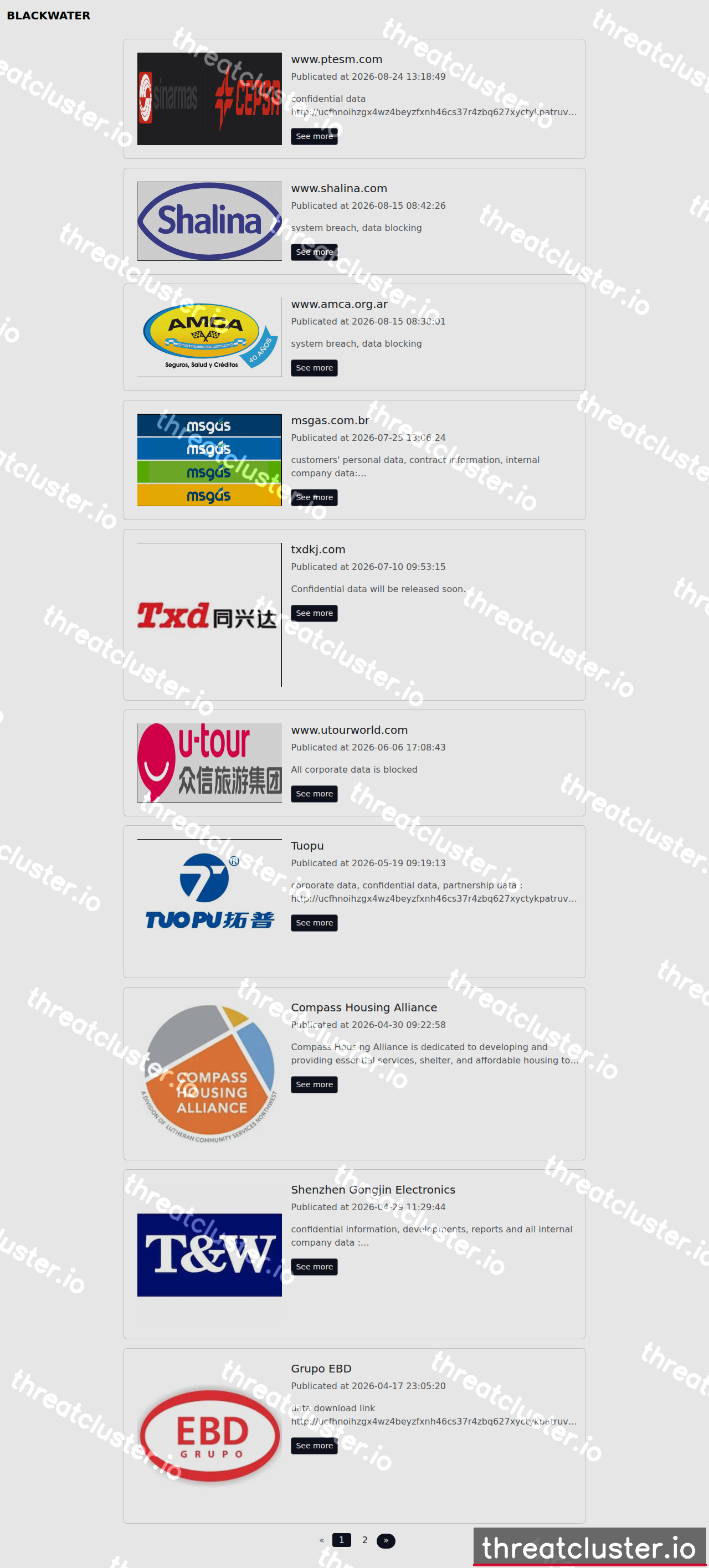 Leak site of blackwater, captured by ThreatCluster