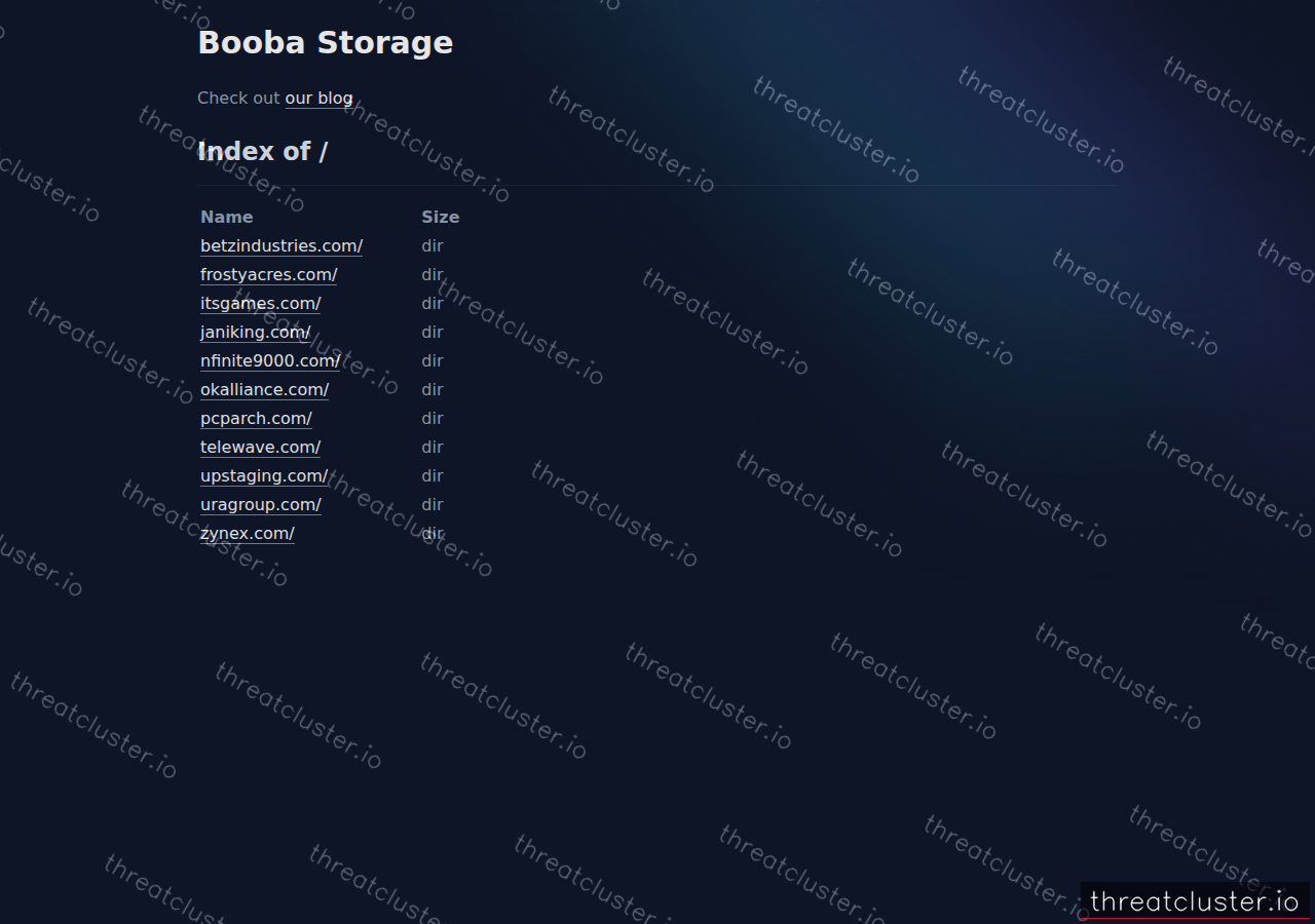 Leak site of booba project, captured by ThreatCluster