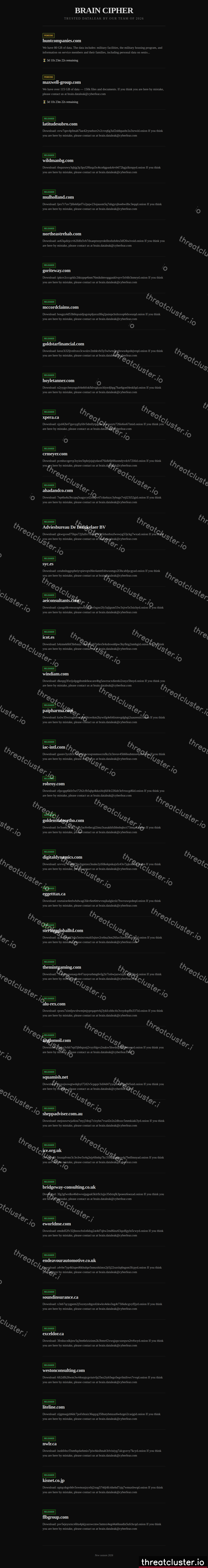 Leak site of braincipher, captured by ThreatCluster
