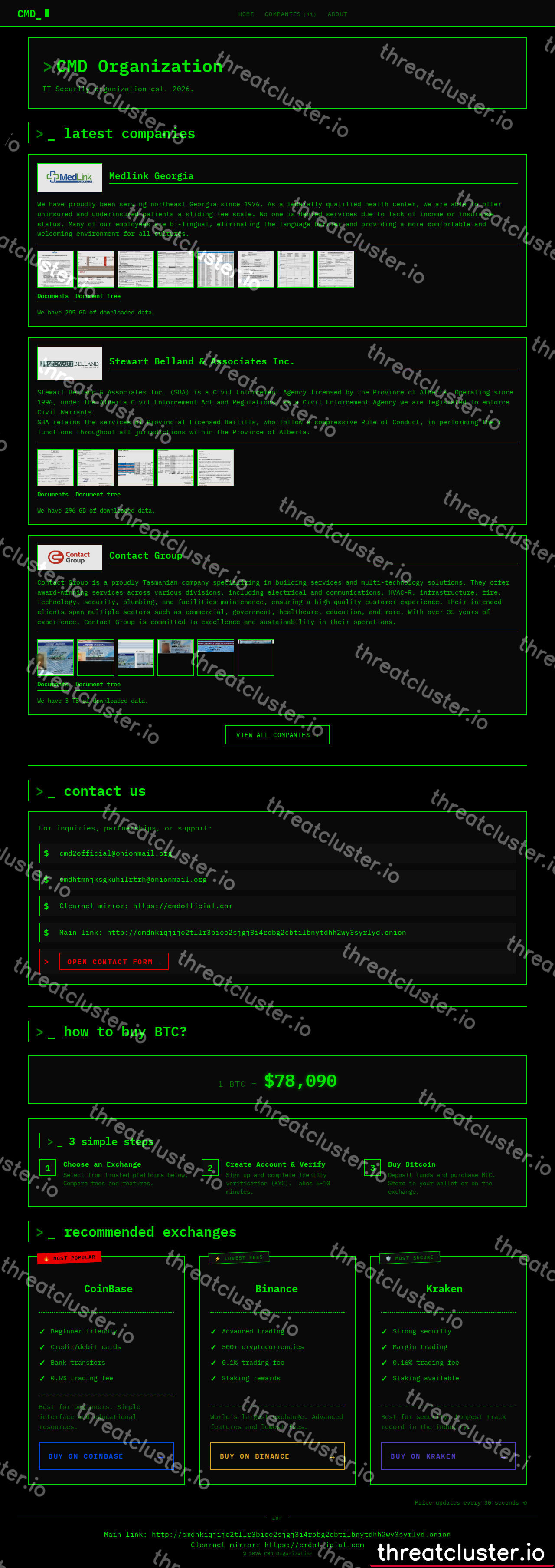 Leak site of cmdorganization, captured by ThreatCluster