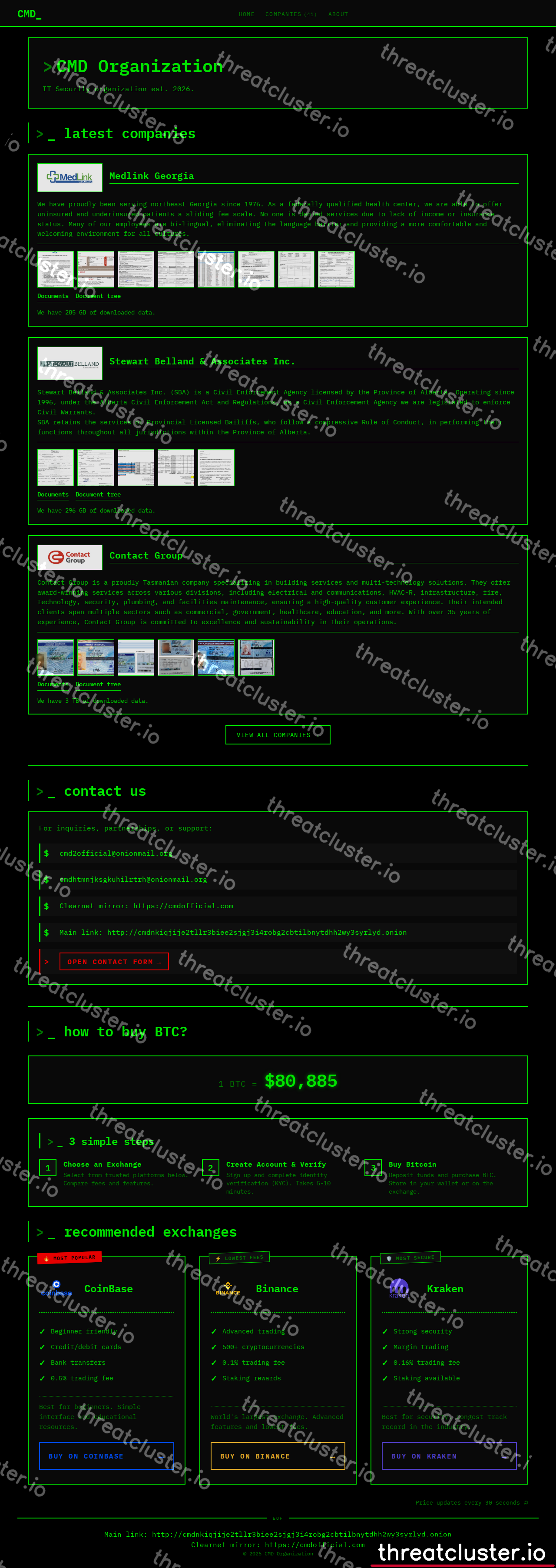 Leak site of cmdorganization, captured by ThreatCluster