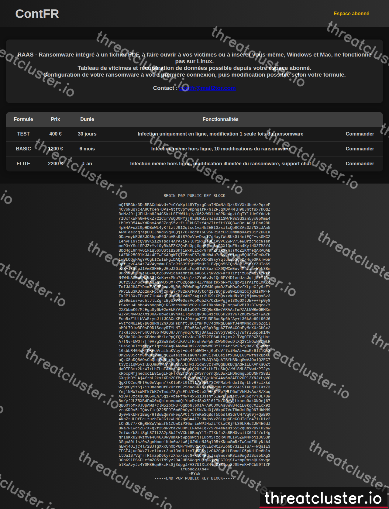 Leak site of contfr, captured by ThreatCluster