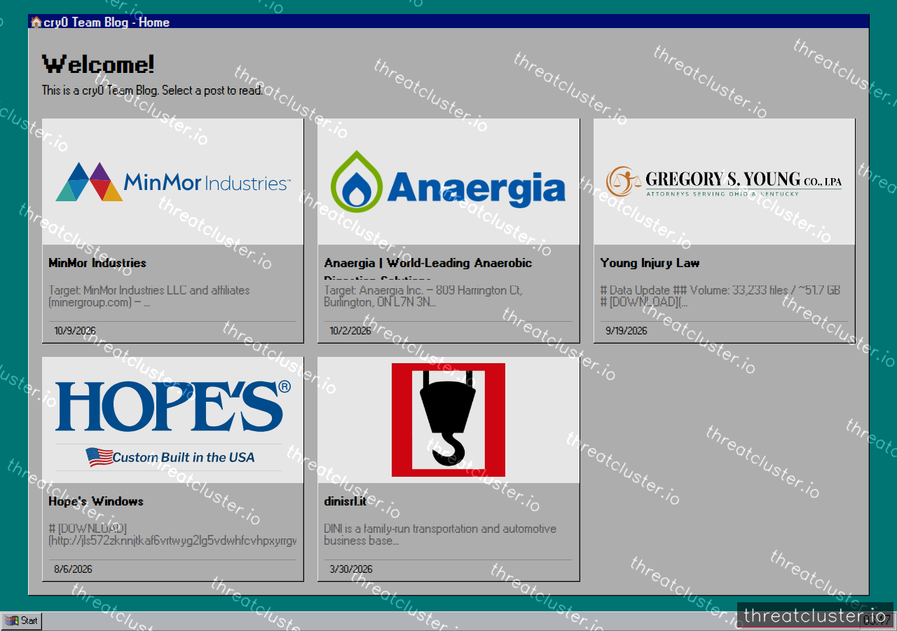 Leak site of cry0, captured by ThreatCluster