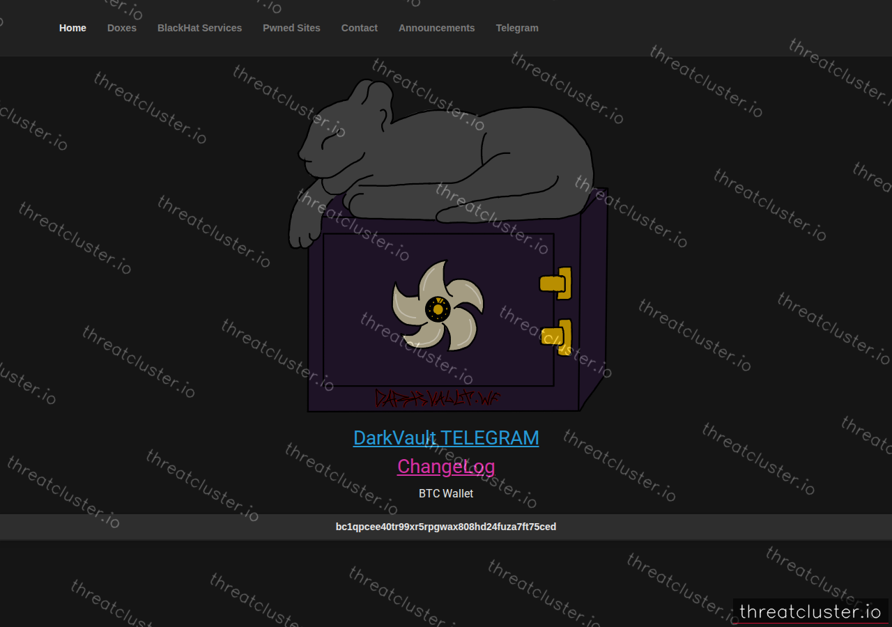 Leak site of darkvault, captured by ThreatCluster