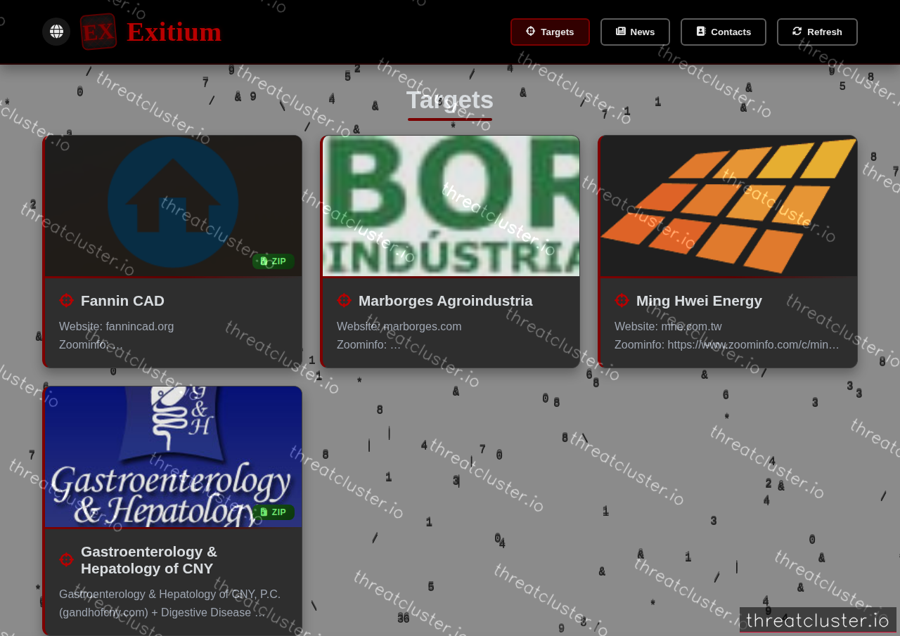 Leak site of exitium, captured by ThreatCluster