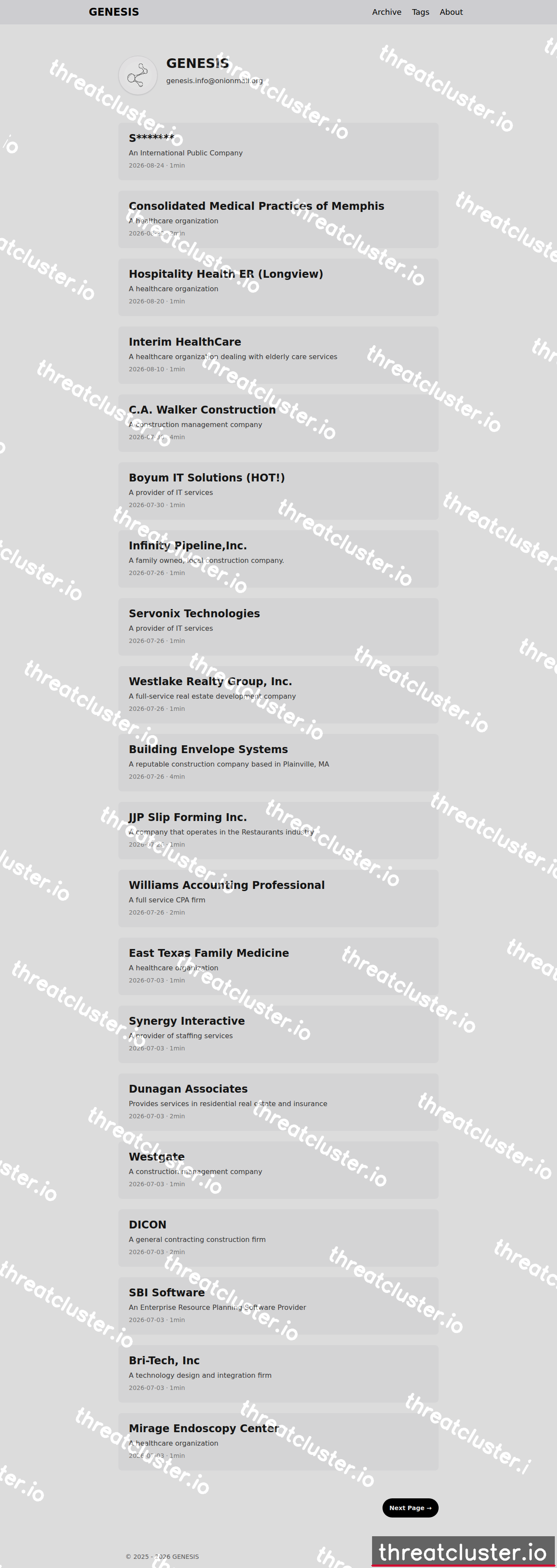 Leak site of genesis, captured by ThreatCluster