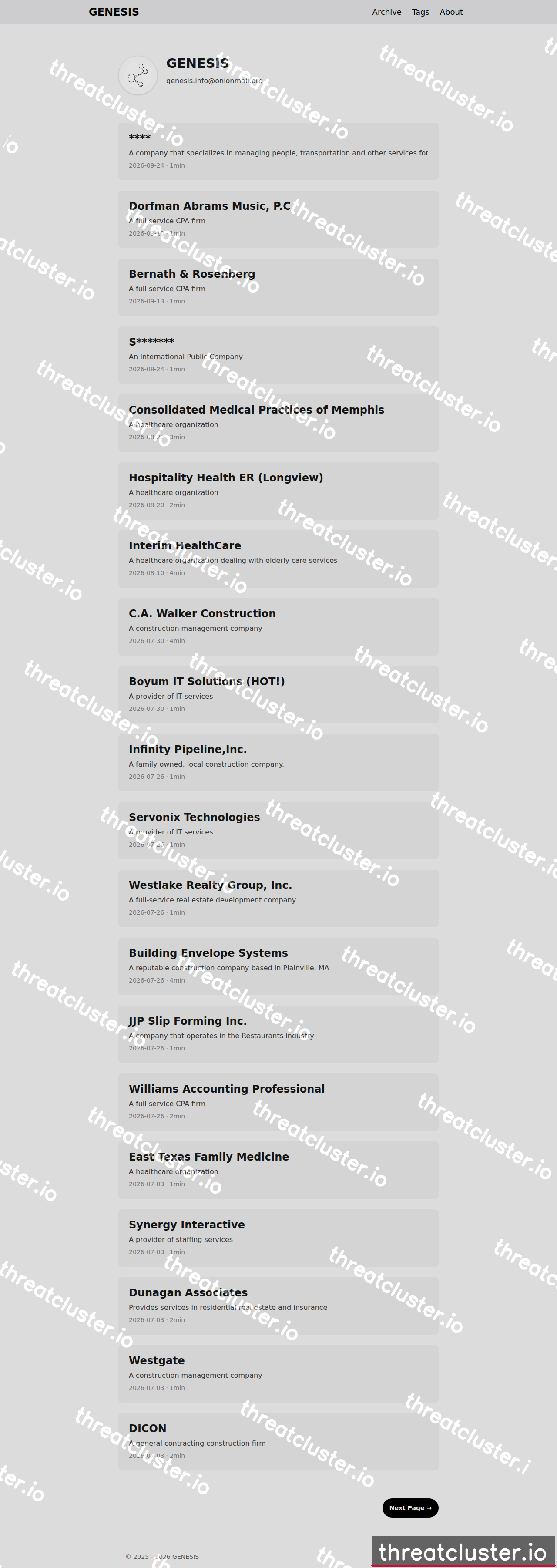 Leak site of genesis, captured by ThreatCluster