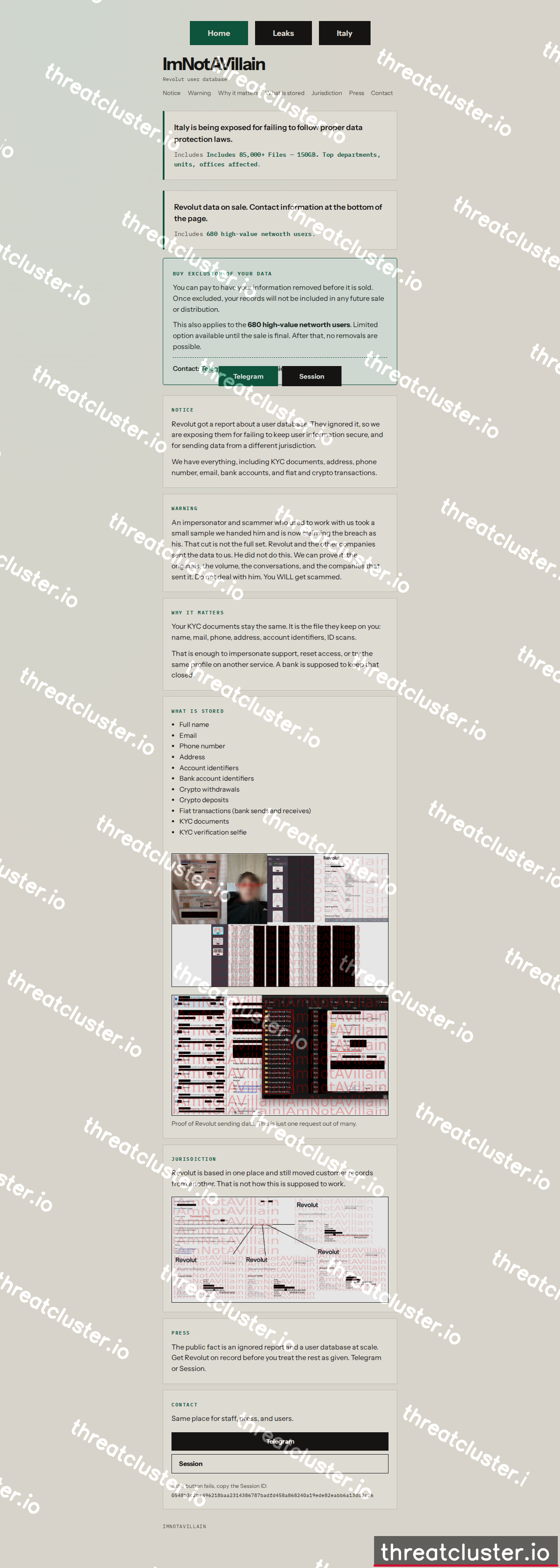 Leak site of imnotavillain, captured by ThreatCluster