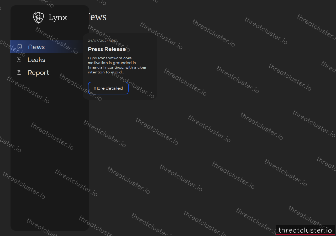Leak site of lynx, captured by ThreatCluster