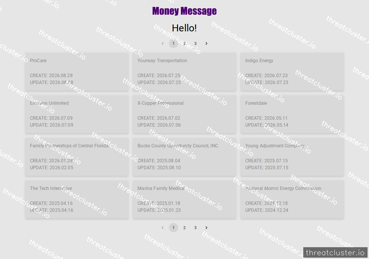 Leak site of moneymessage, captured by ThreatCluster