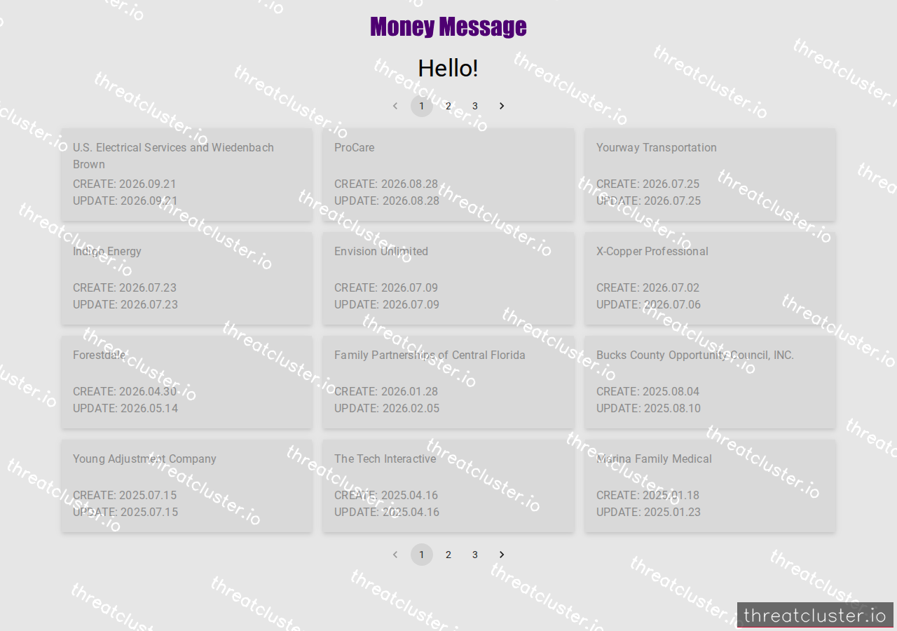 Leak site of moneymessage, captured by ThreatCluster