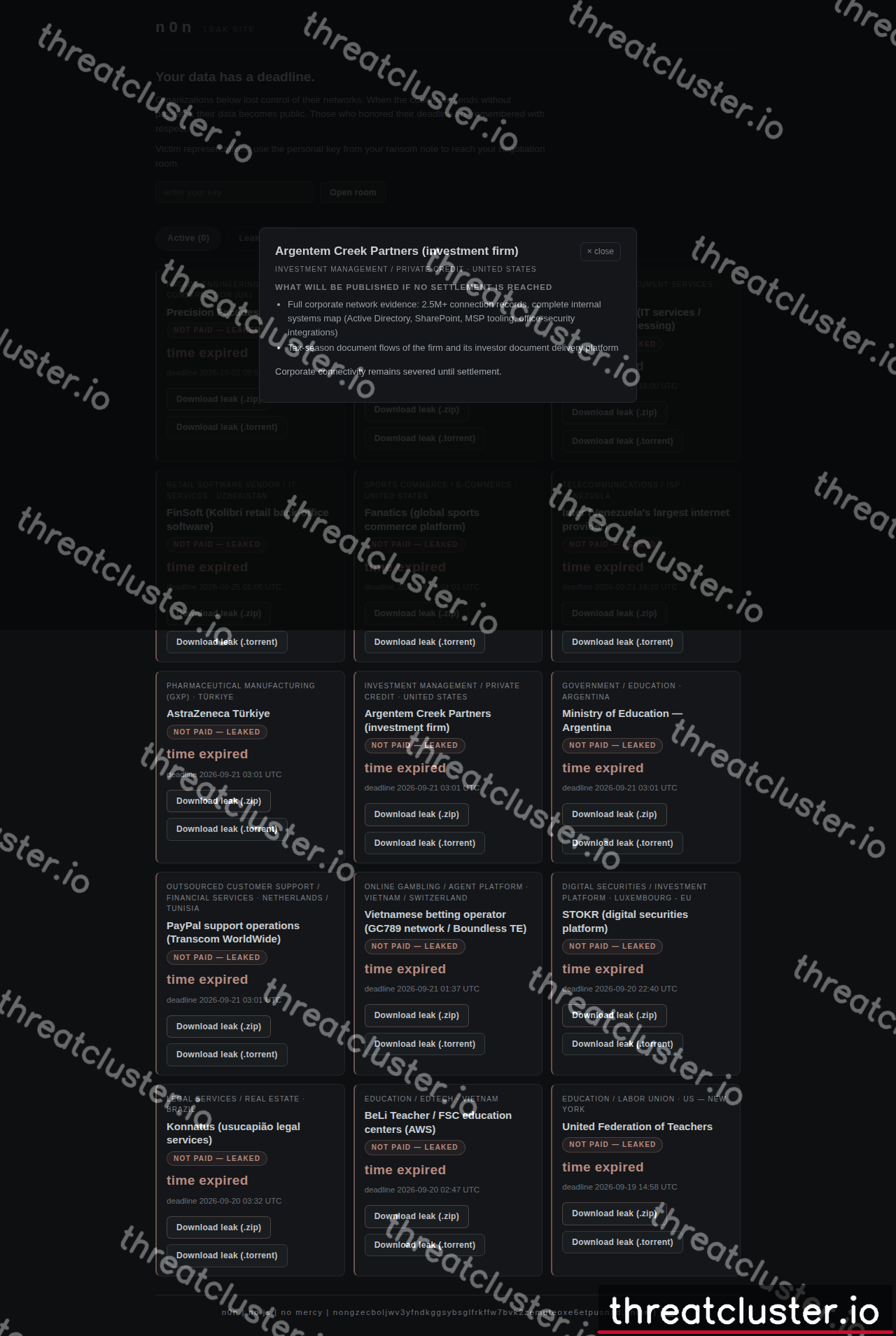 Leak site of n0n, captured by ThreatCluster