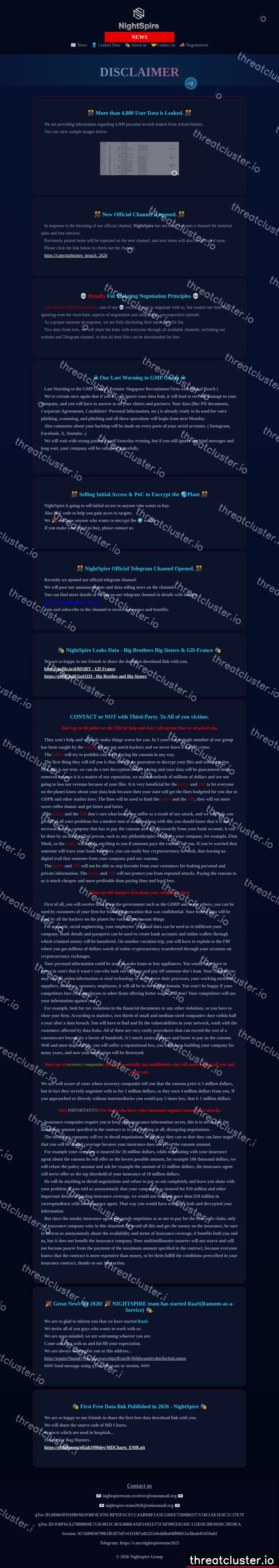 Leak site of nightspire, captured by ThreatCluster