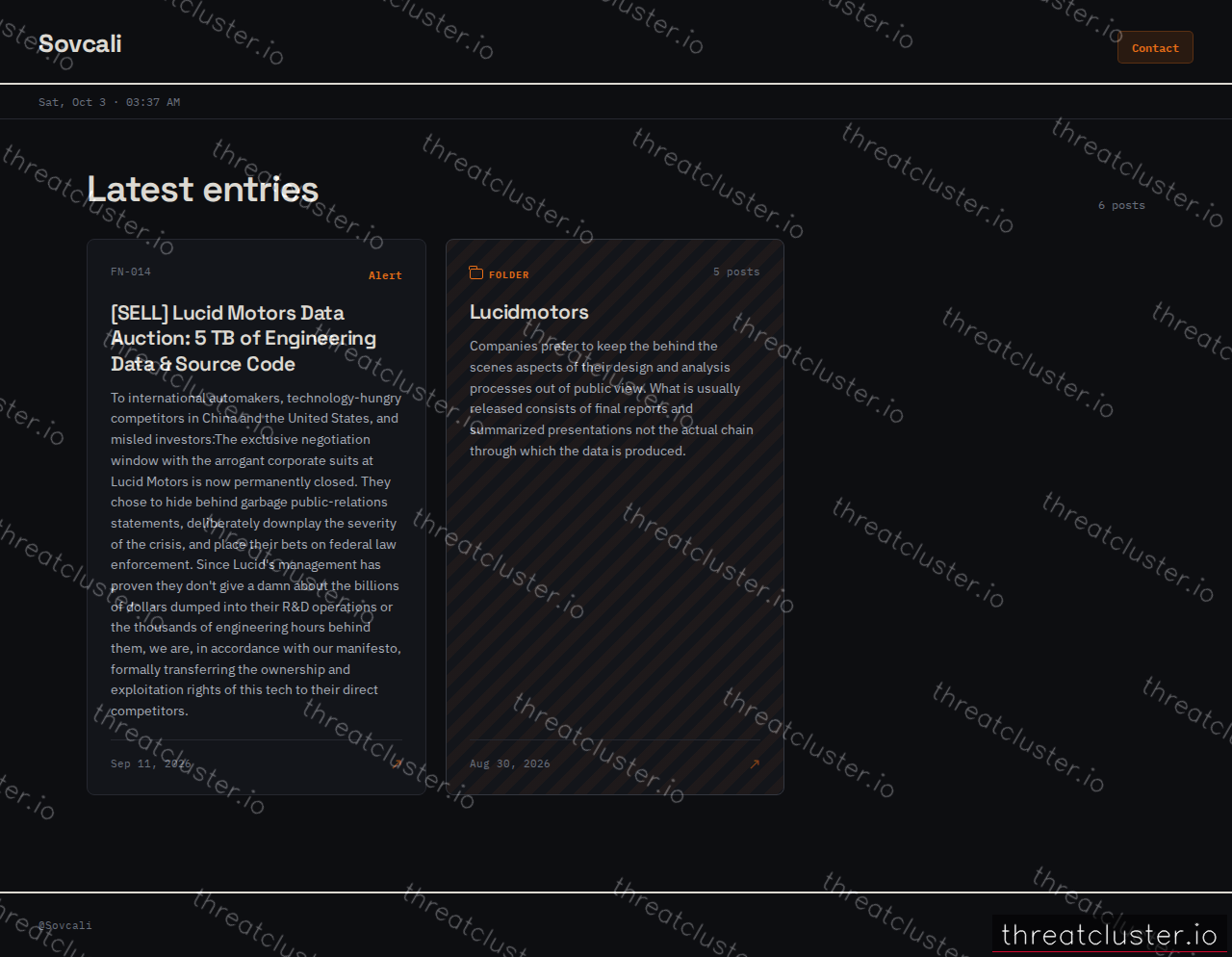 Leak site of sovcali, captured by ThreatCluster