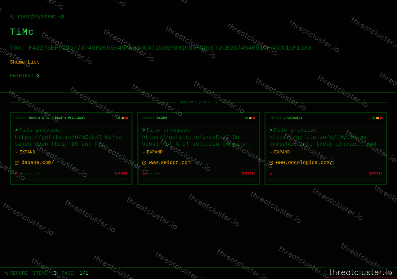 Leak site of timc, captured by ThreatCluster
