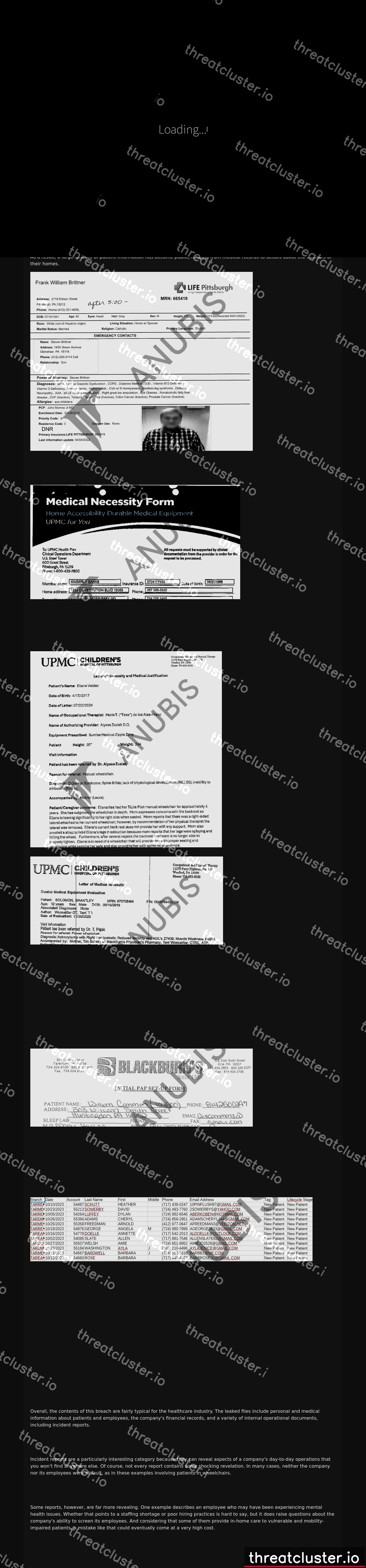 Leak-site post naming BLACKBURN'S, captured by ThreatCluster