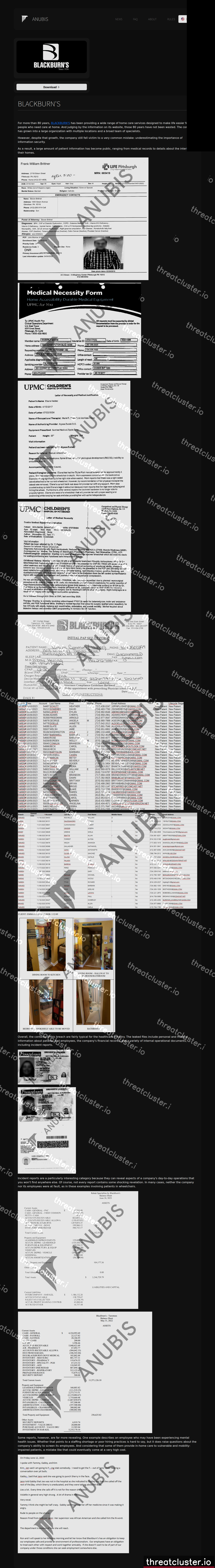 Leak-site post naming BLACKBURN'S, captured by ThreatCluster