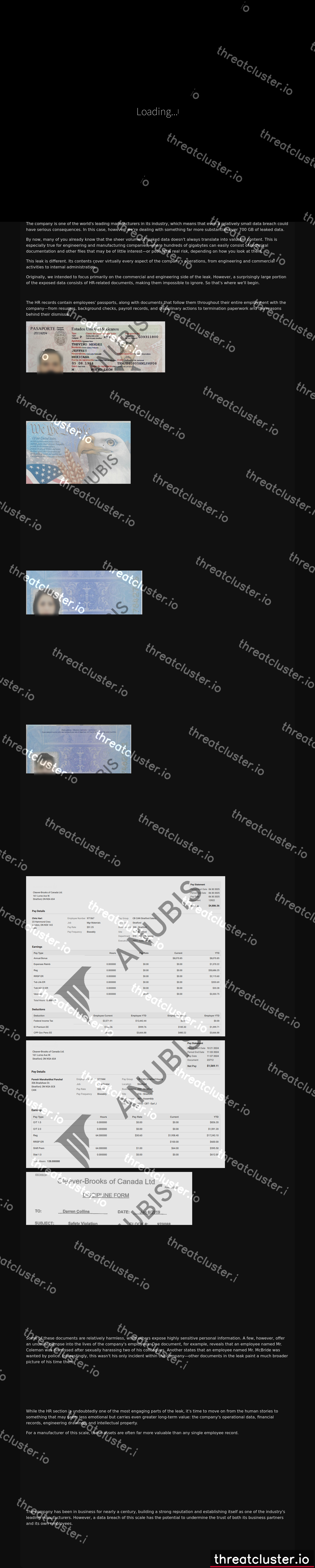 Leak-site post naming Cleaver-Brooks, captured by ThreatCluster