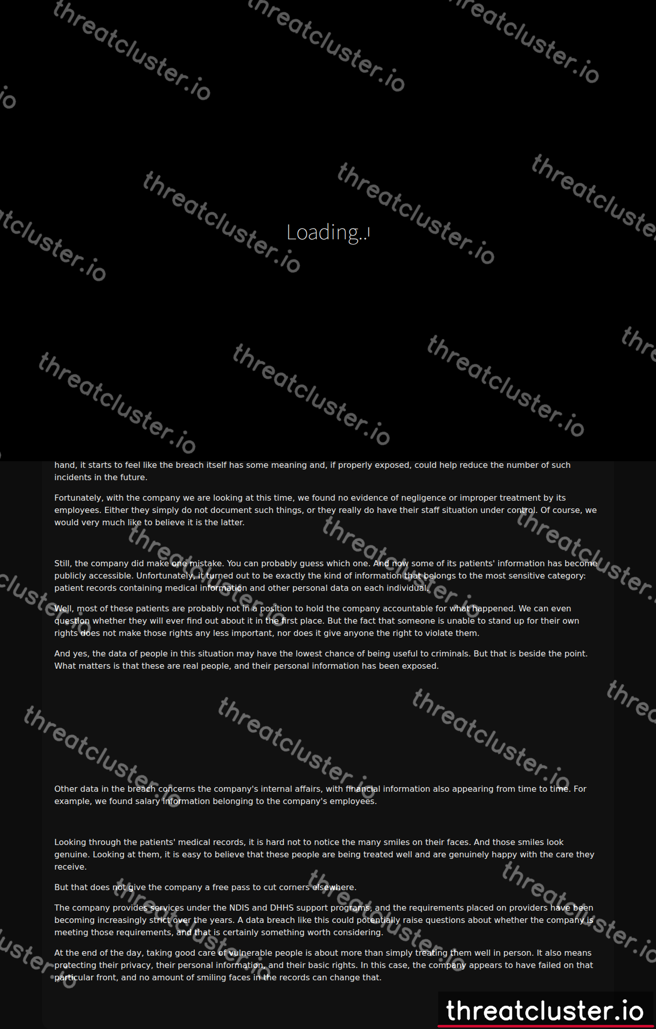 Leak-site post naming Gellibrand Support Services, captured by ThreatCluster