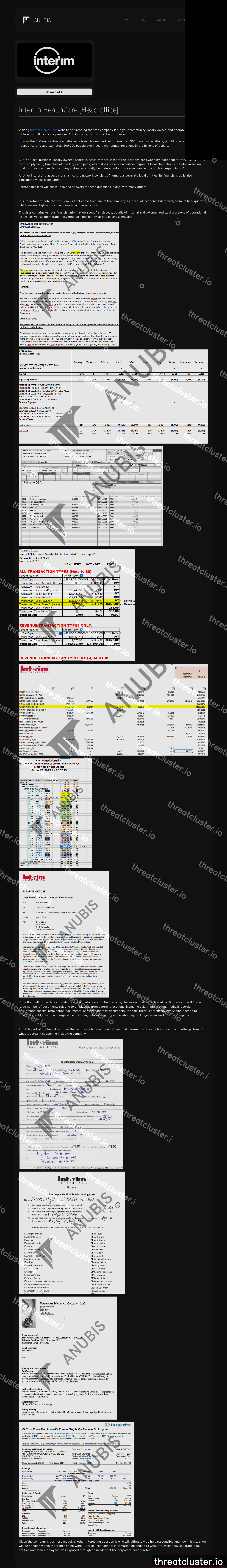 Leak-site post naming Interim HealthCare [Head office], captured by ThreatCluster