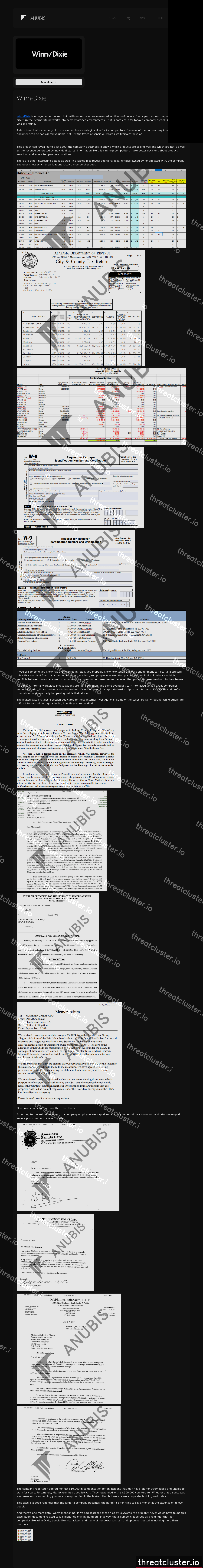 Leak-site post naming Winn-Dixie, captured by ThreatCluster