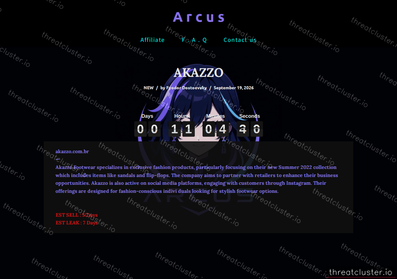 Leak-site post naming AKAZZO, captured by ThreatCluster
