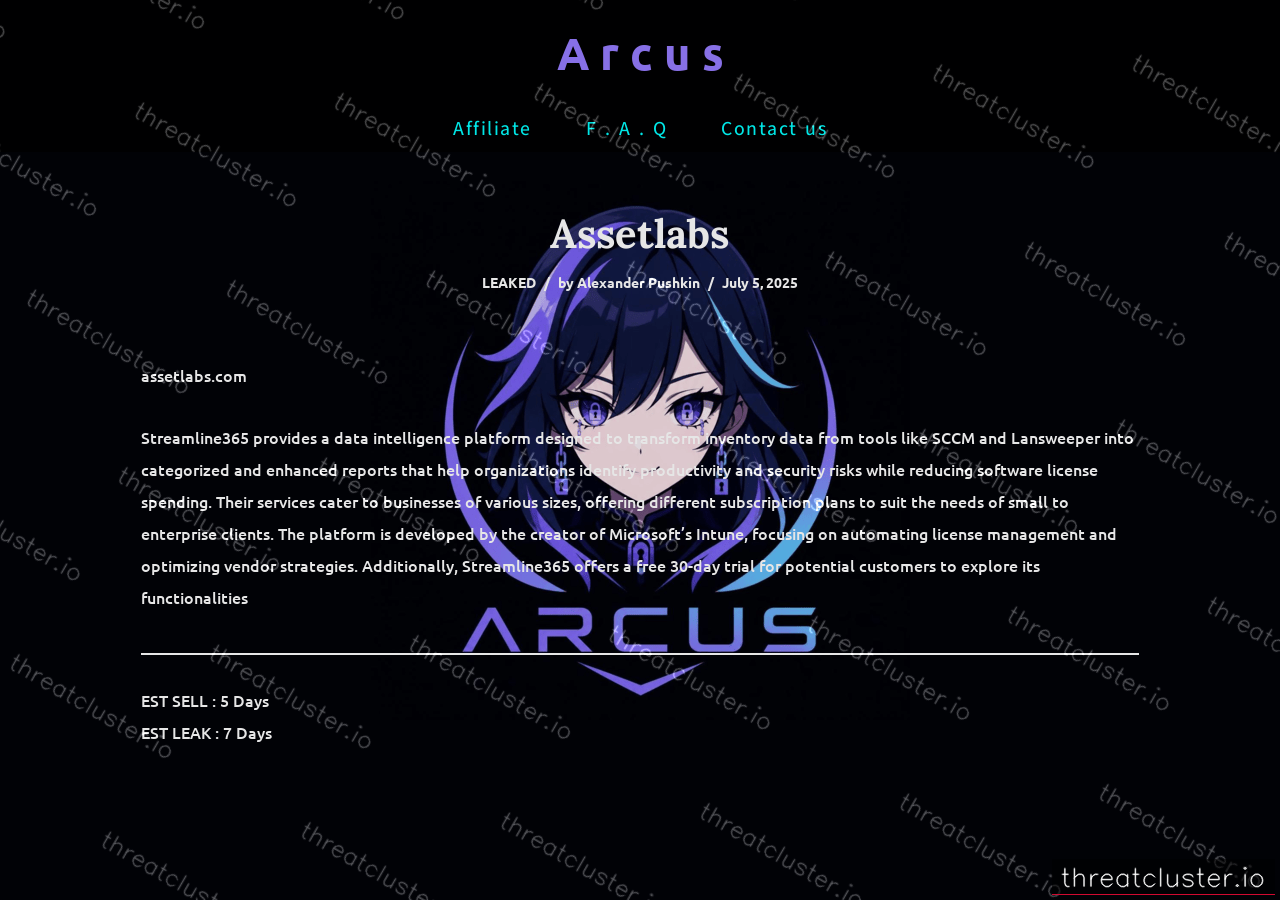 Leak-site post naming Assetlabs, captured by ThreatCluster