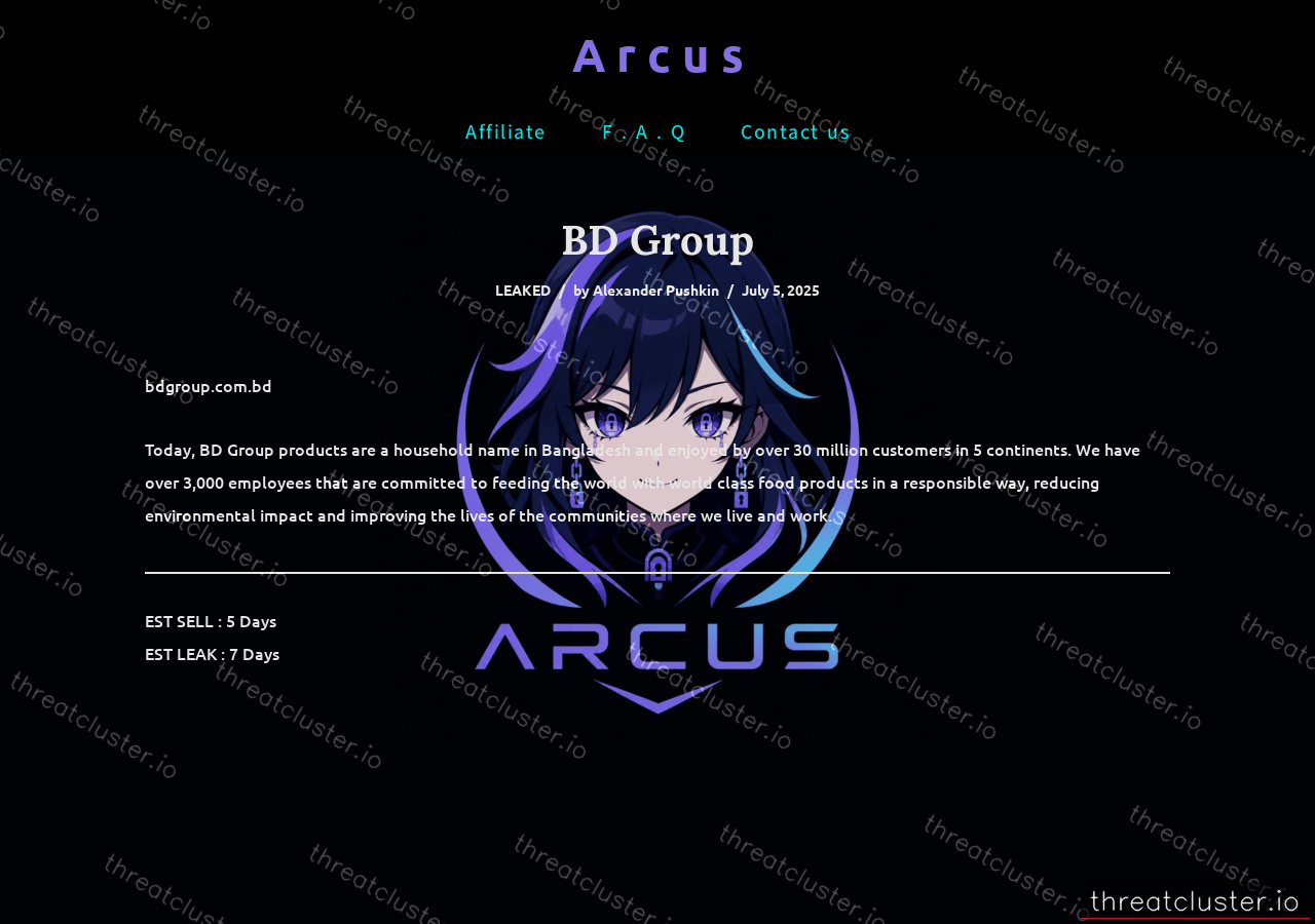 Leak-site post naming BD Group, captured by ThreatCluster