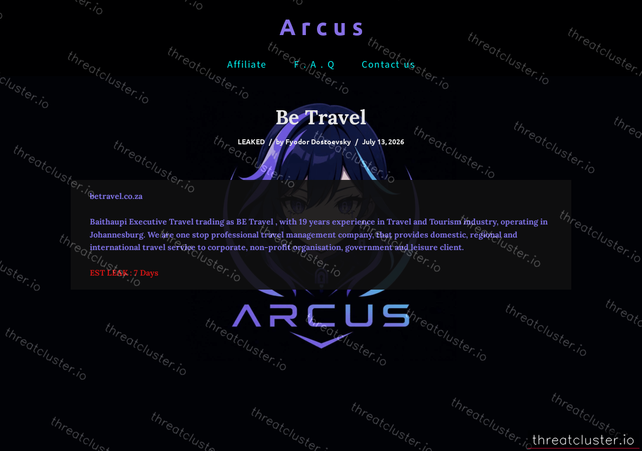 Leak-site post naming Be Travel, captured by ThreatCluster