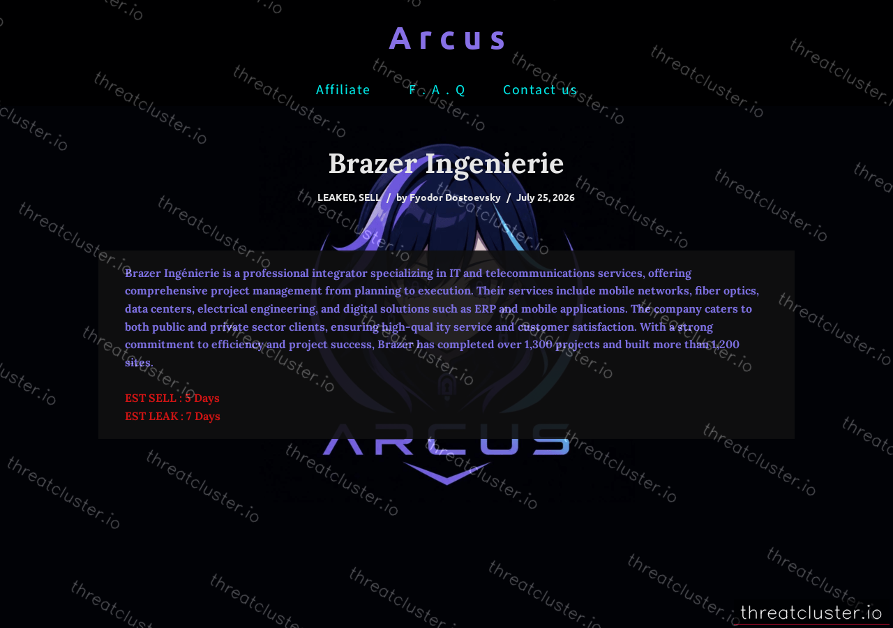 Leak-site post naming Brazer Ingenierie, captured by ThreatCluster