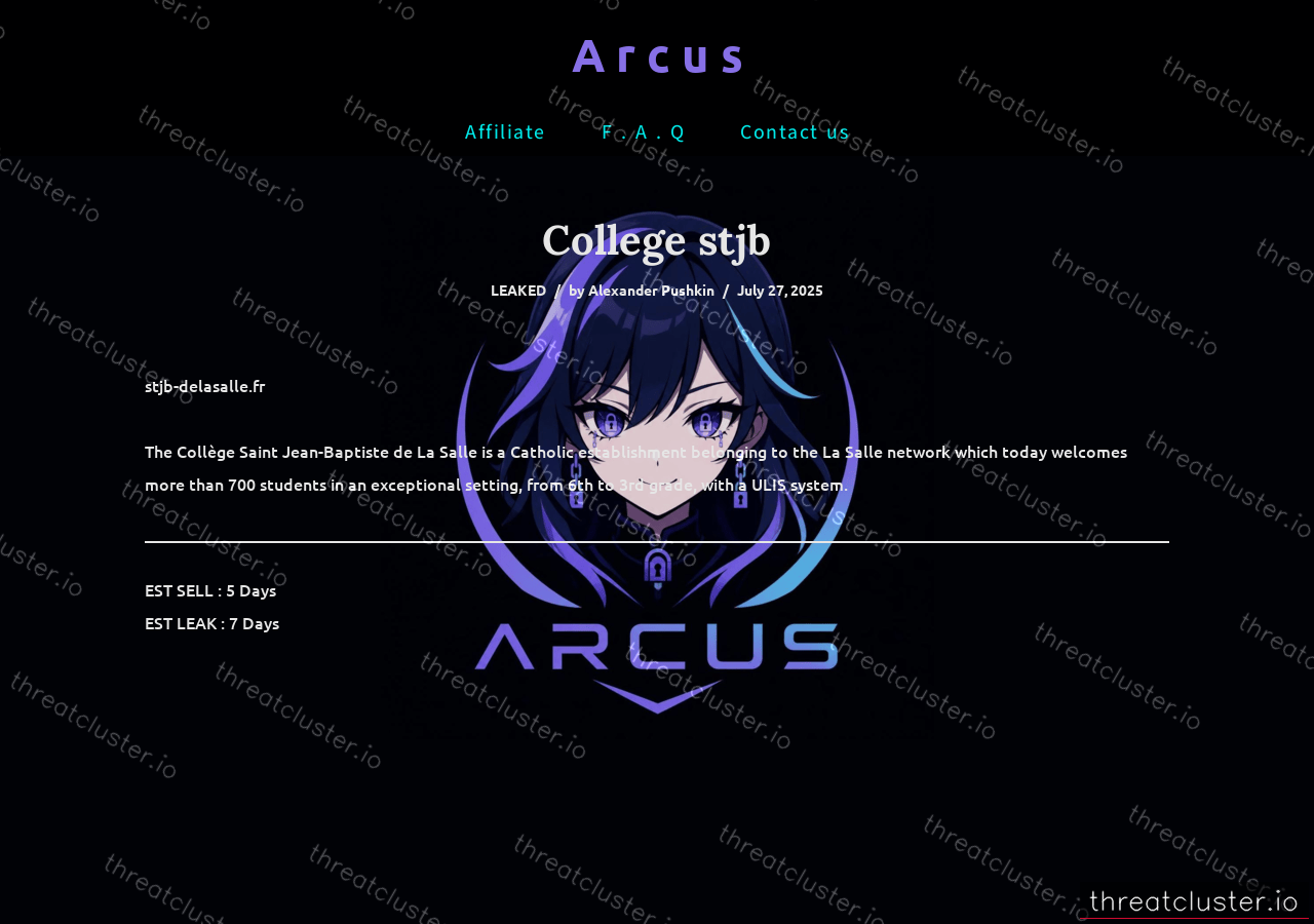 Leak-site post naming College stjb, captured by ThreatCluster