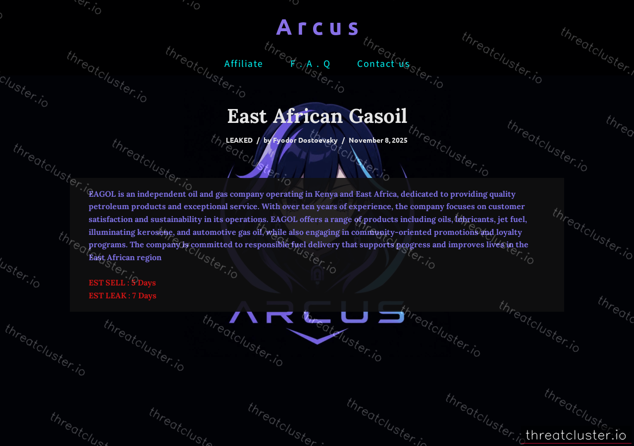 Leak-site post naming East African Gasoil, captured by ThreatCluster
