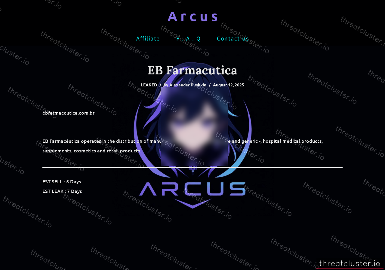 Leak-site post naming EB Farmacutica, captured by ThreatCluster