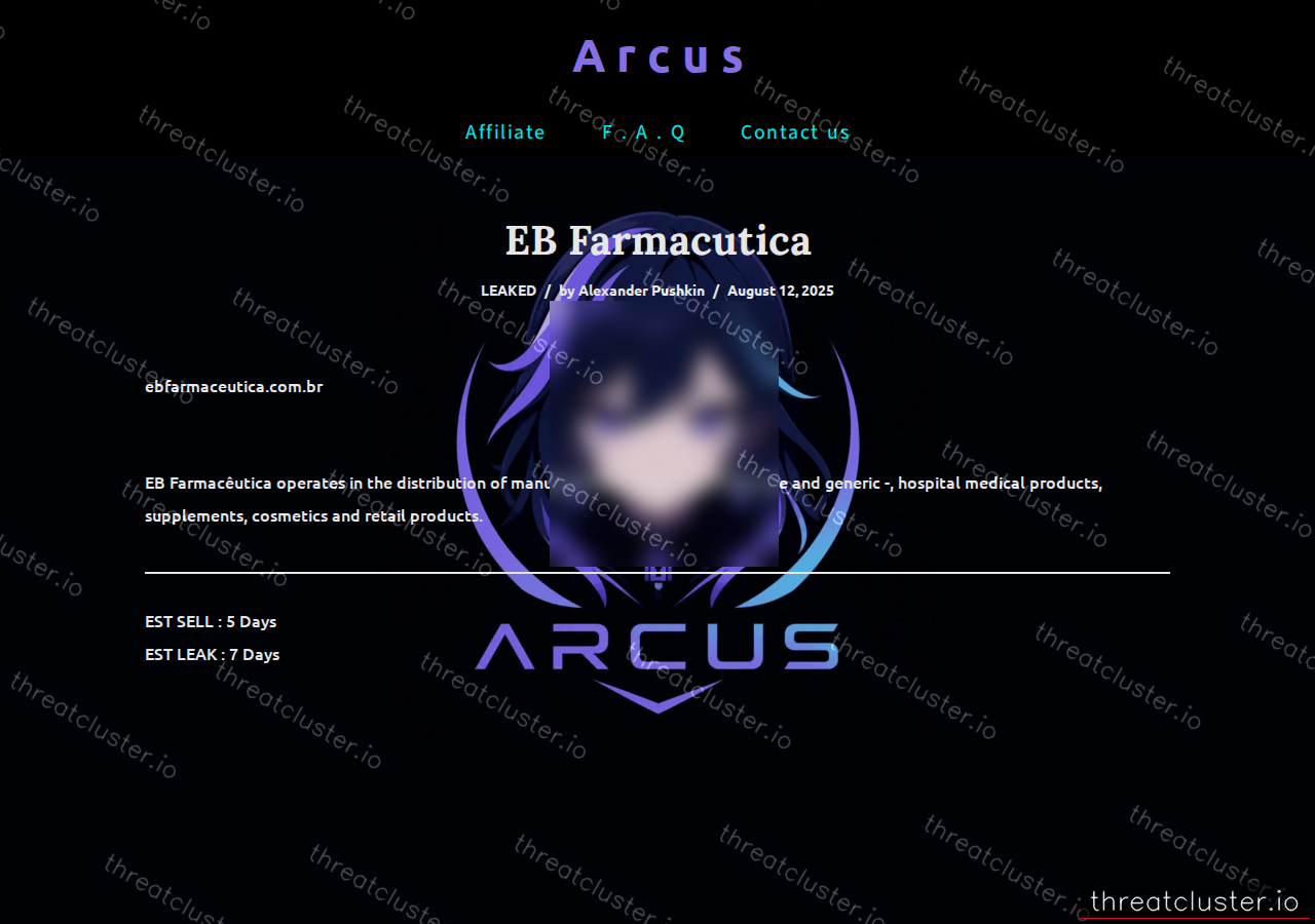 Leak-site post naming EB Farmacutica, captured by ThreatCluster