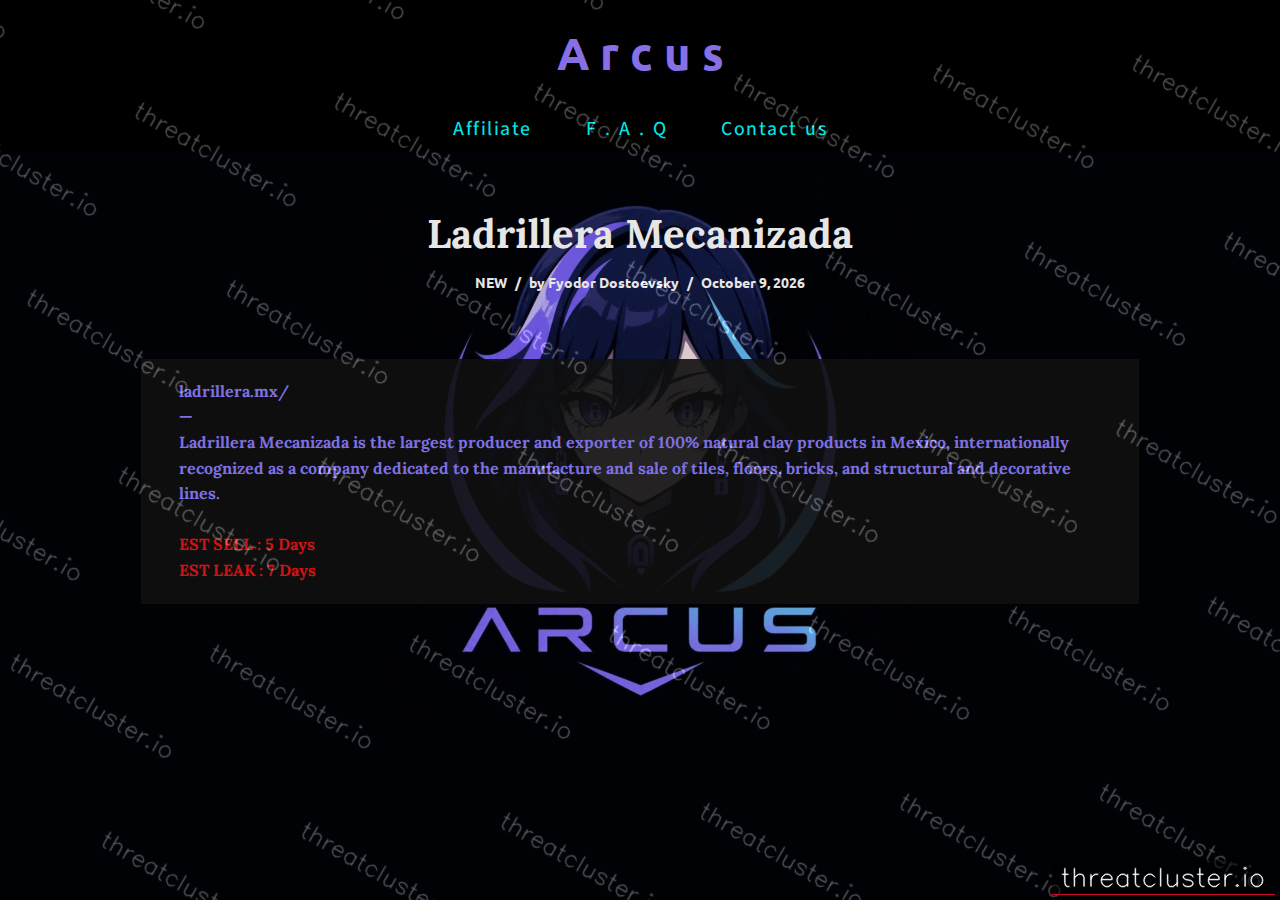 Leak-site post naming Ladrillera Mecanizada, captured by ThreatCluster