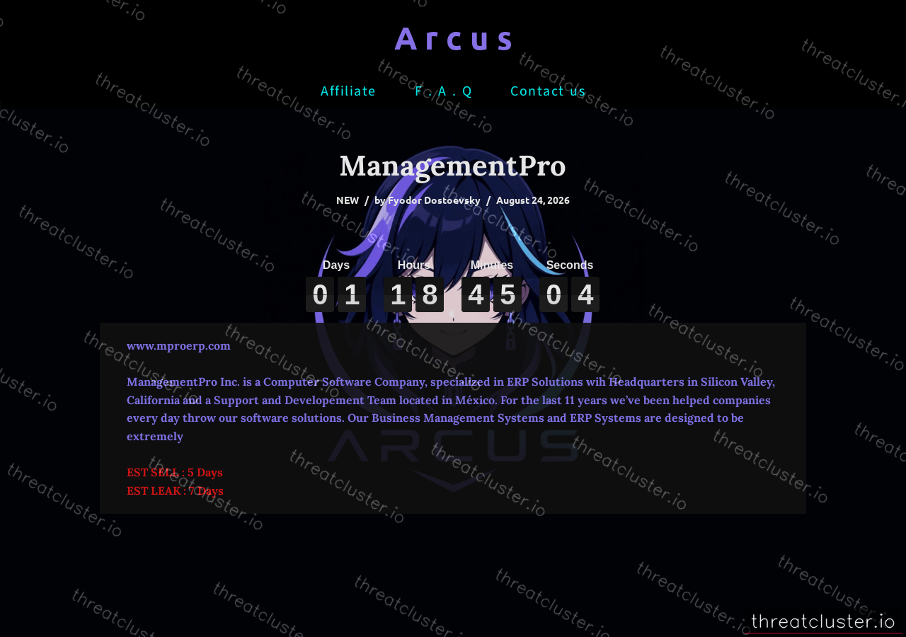 Leak-site post naming ManagementPro, captured by ThreatCluster