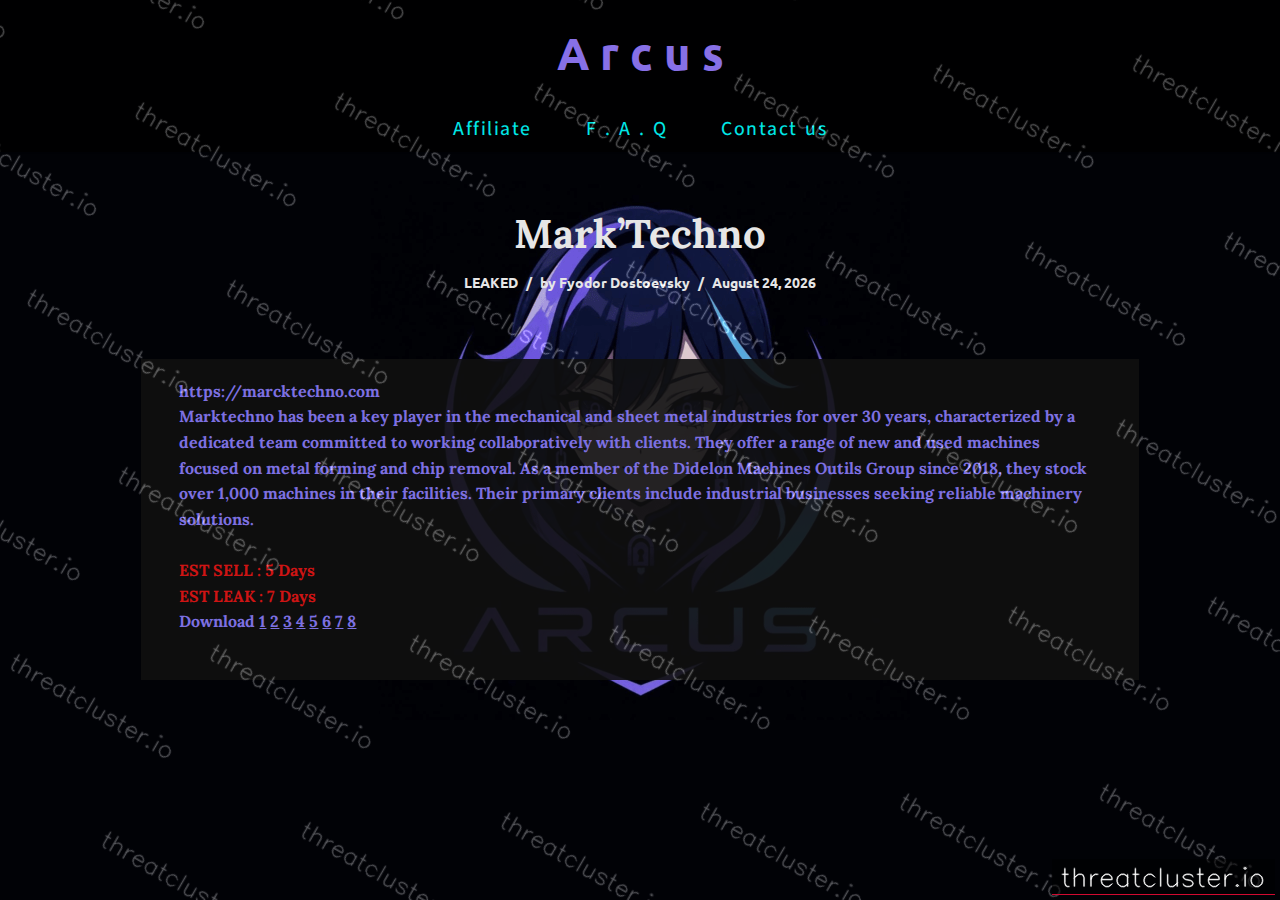 Leak-site post naming Mark’Techno, captured by ThreatCluster