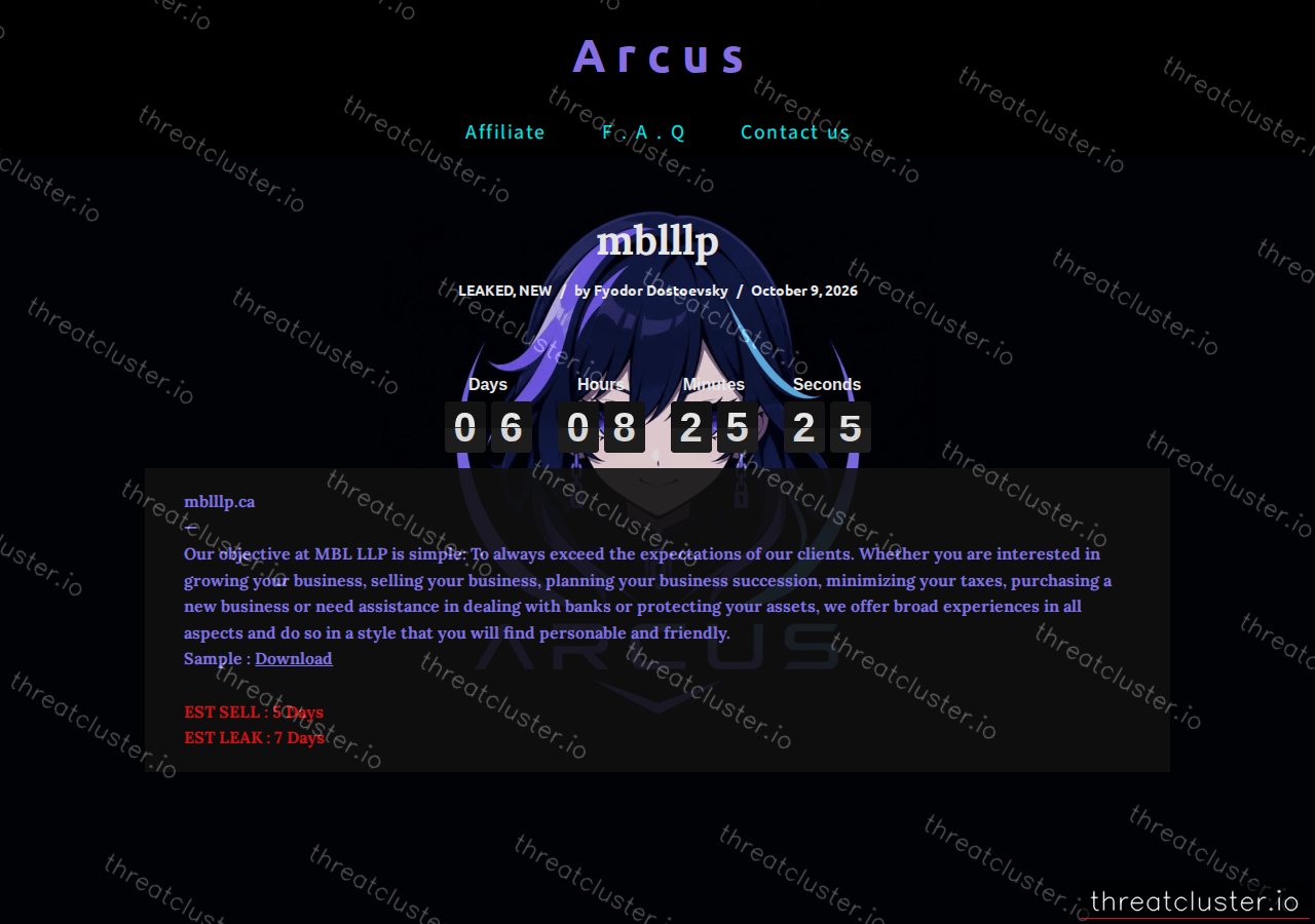 Leak-site post naming mblllp, captured by ThreatCluster