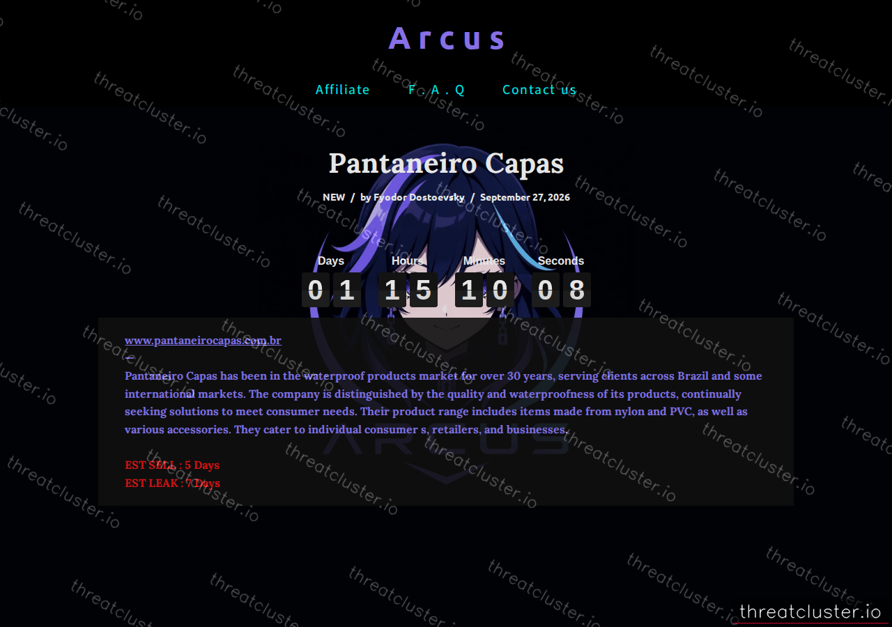 Leak-site post naming Pantaneiro Capas, captured by ThreatCluster