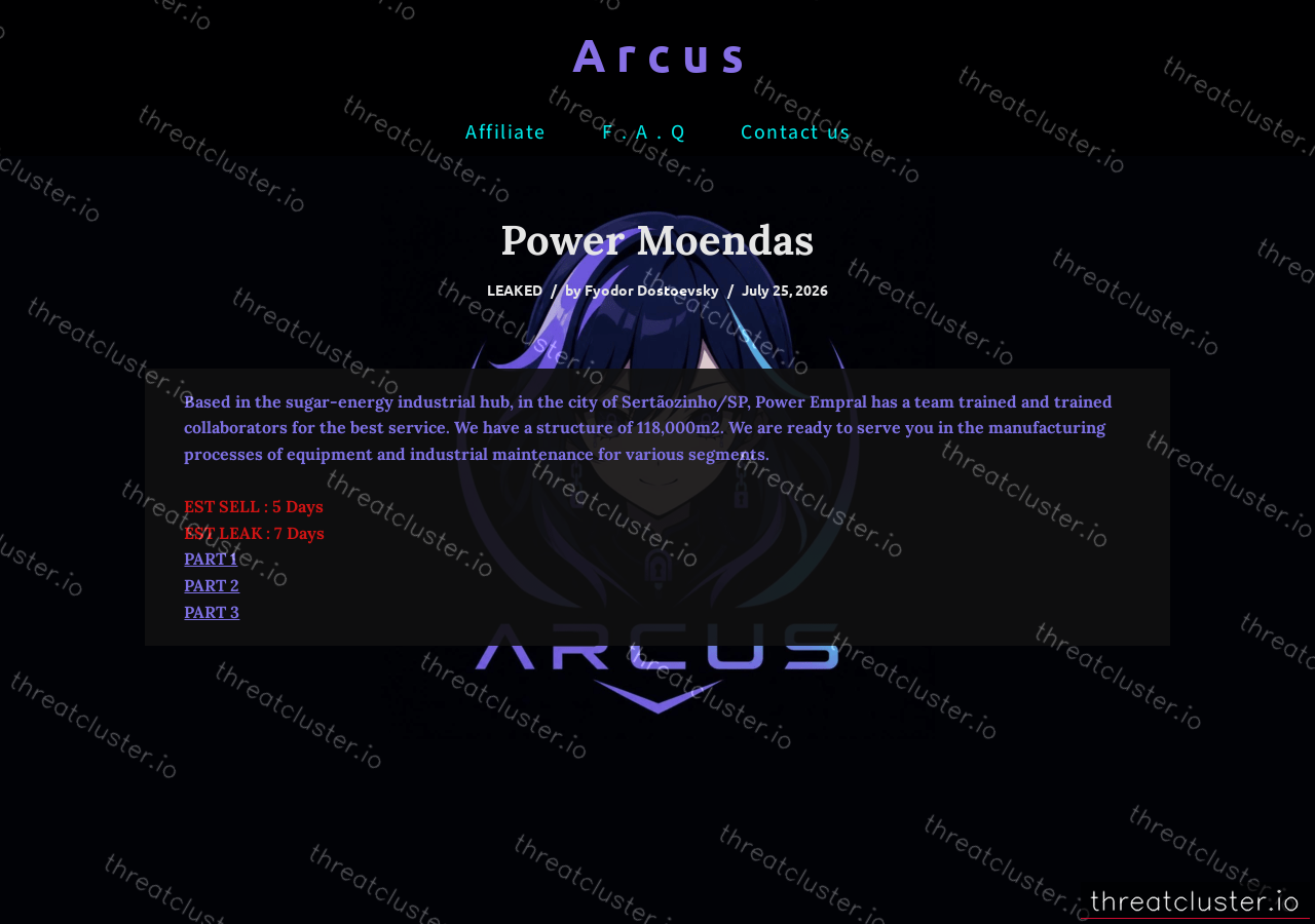 Leak-site post naming Power Moendas, captured by ThreatCluster