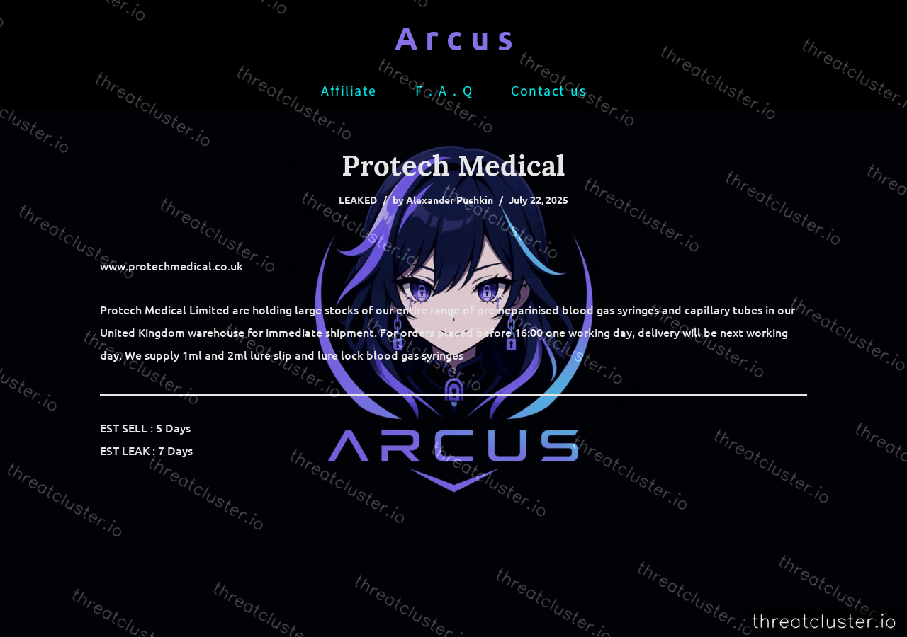 Leak-site post naming Protech Medical, captured by ThreatCluster