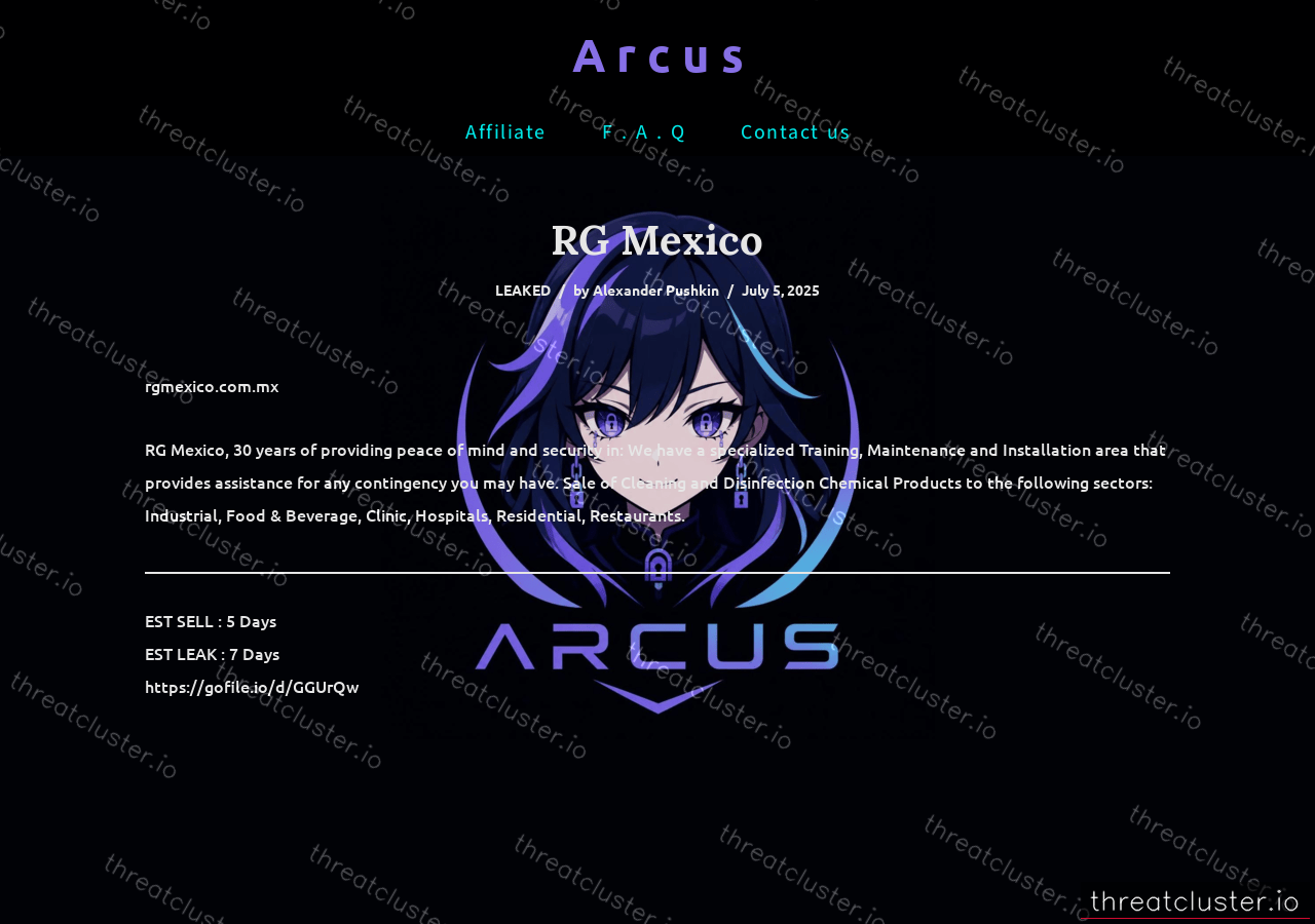 Leak-site post naming RG Mexico, captured by ThreatCluster