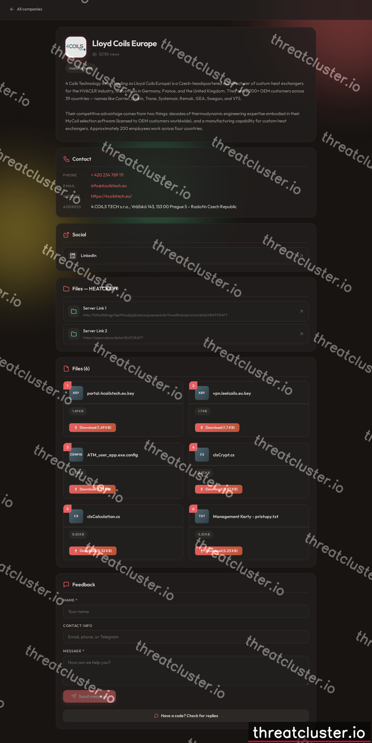 Leak-site post naming Lloyd Coils Europe, captured by ThreatCluster