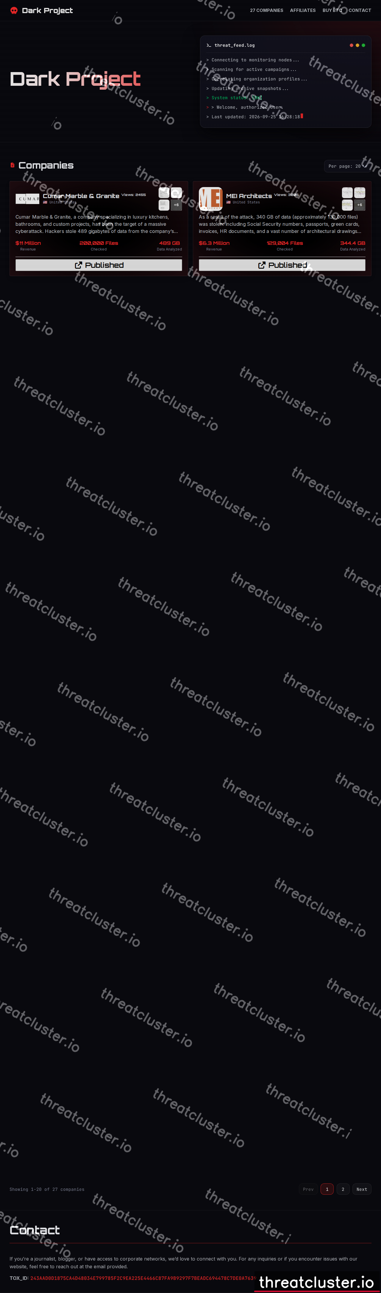 Leak-site post naming Cumar Marble & Granite, captured by ThreatCluster