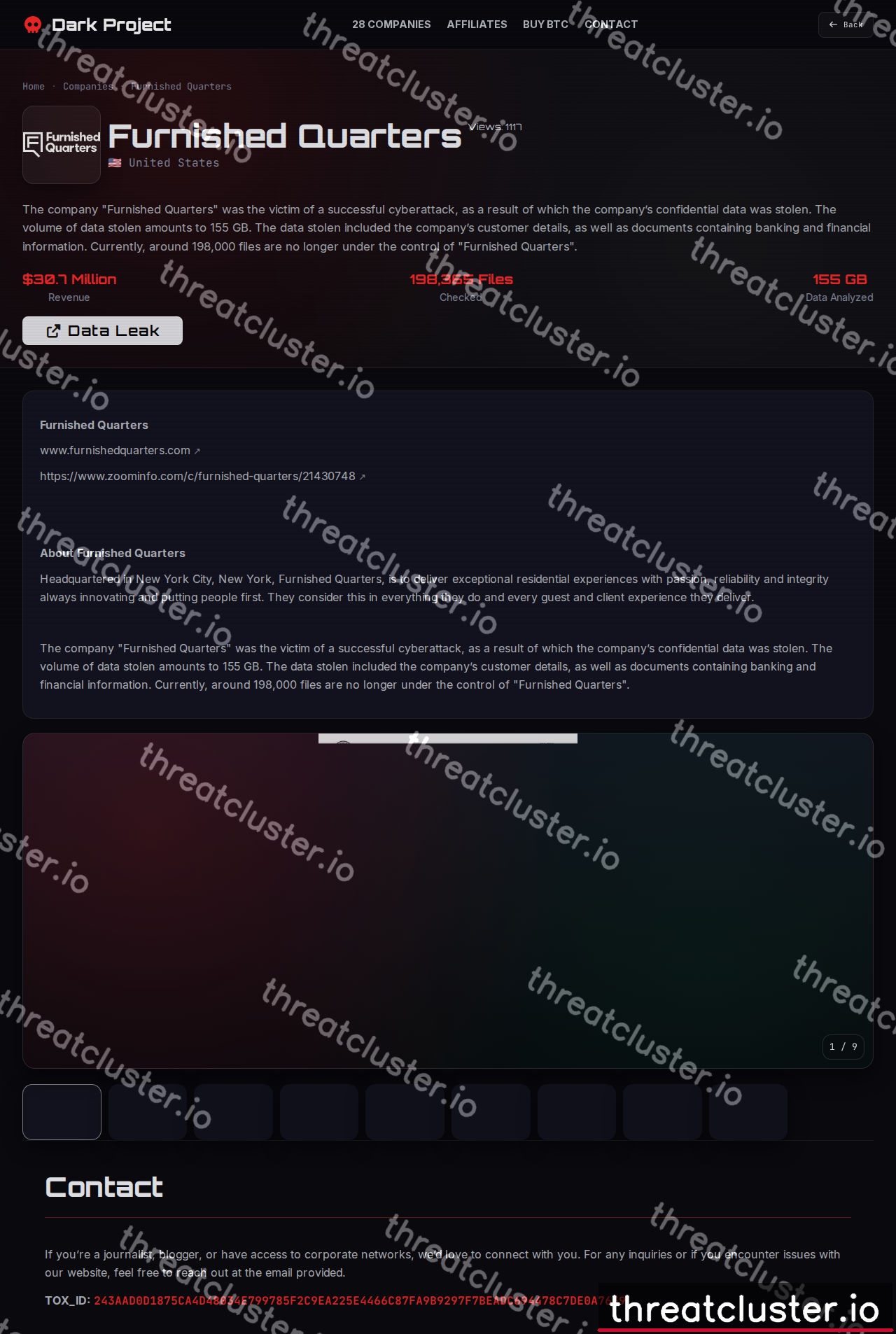 Leak-site post naming Furnished Quarters, captured by ThreatCluster