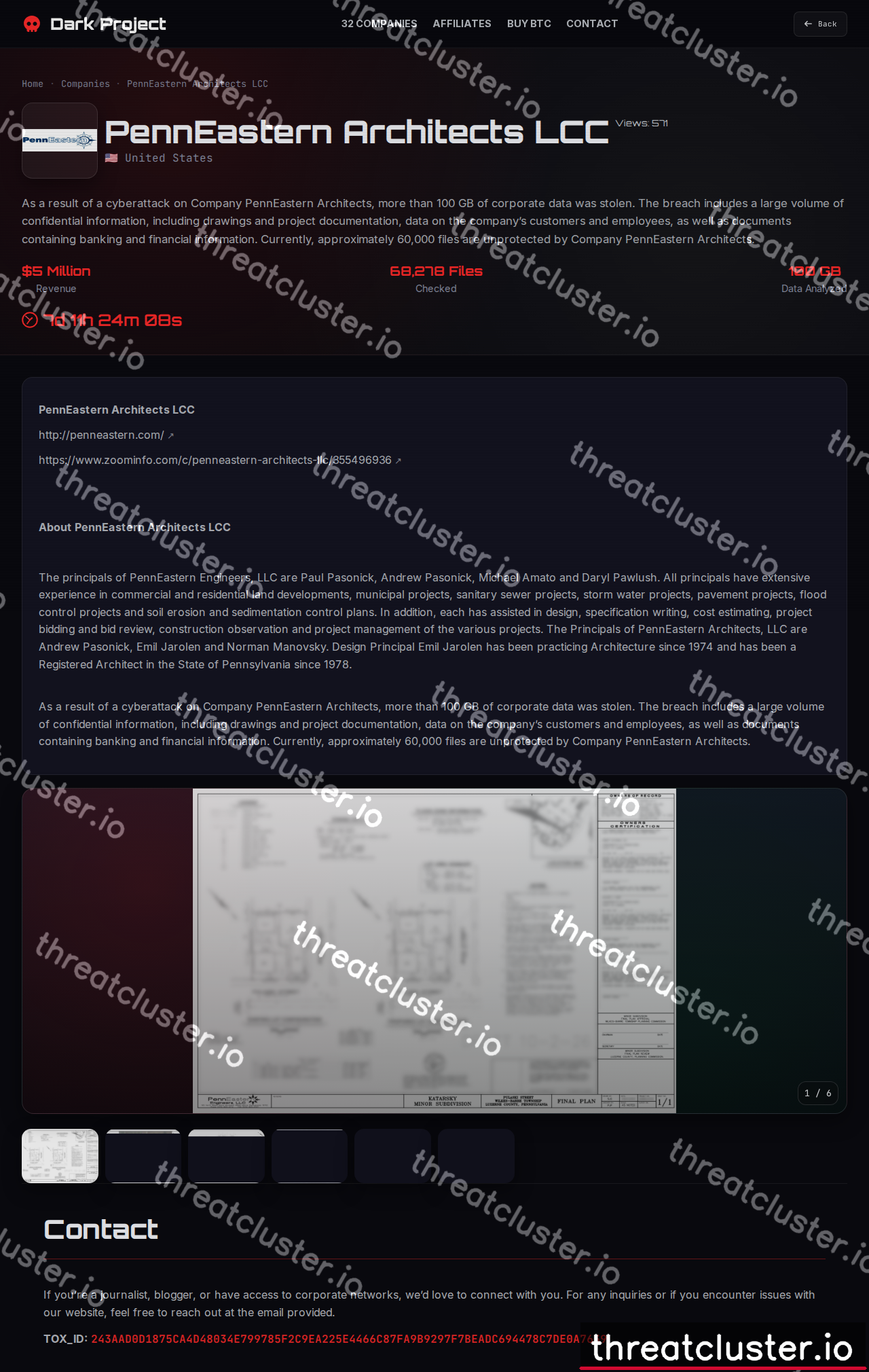 Leak-site post naming PennEastern Architects LCC, captured by ThreatCluster